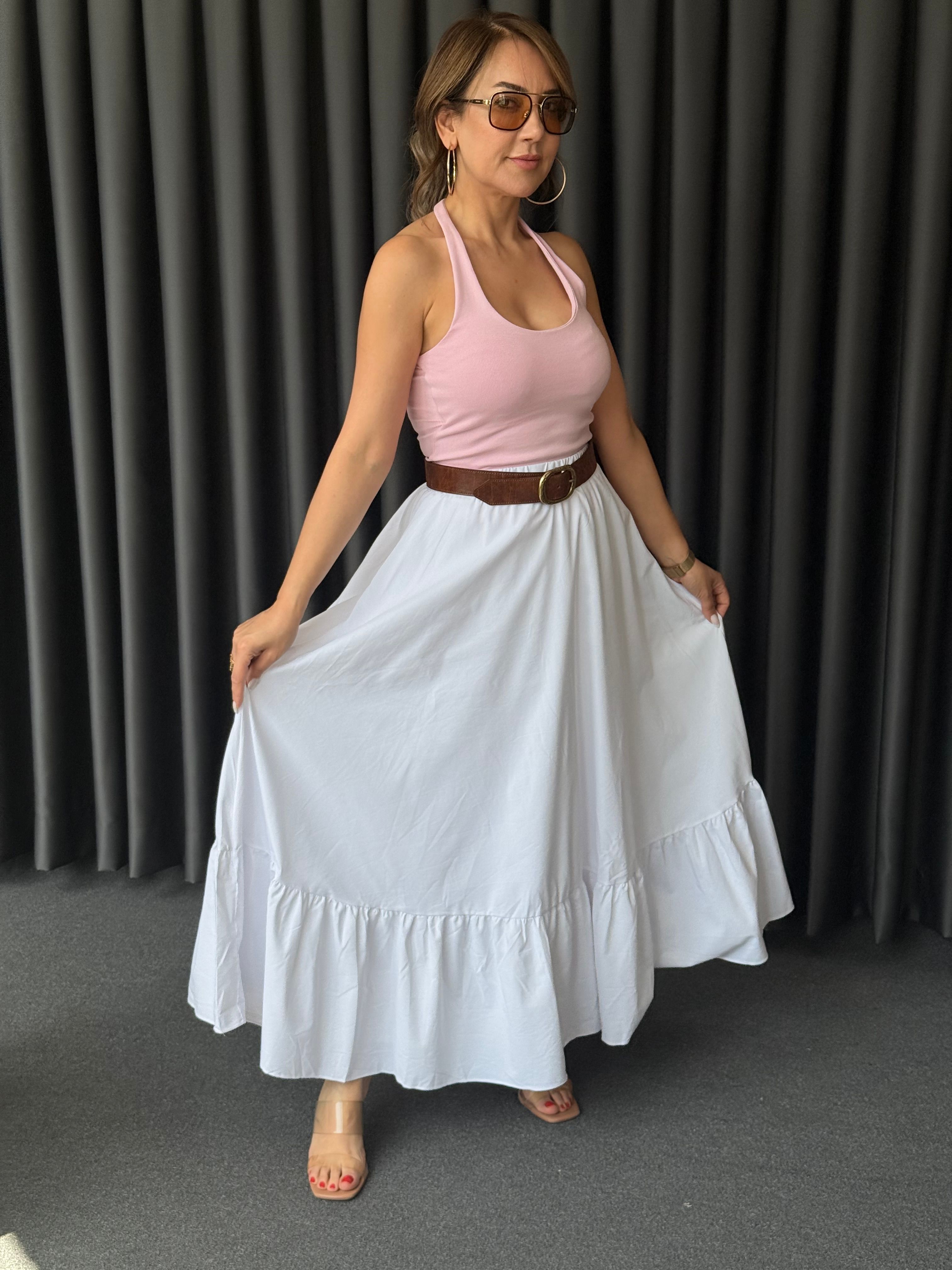 Maxi Boy Beli Lastikli Poplin Etek