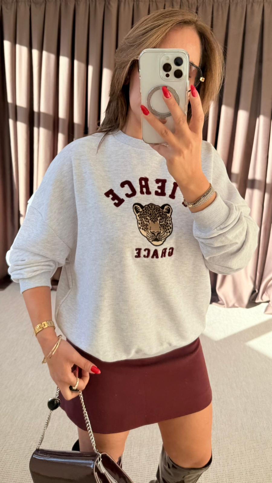 KAPLAN İŞLEMELİ CROP SWEATSHİRT