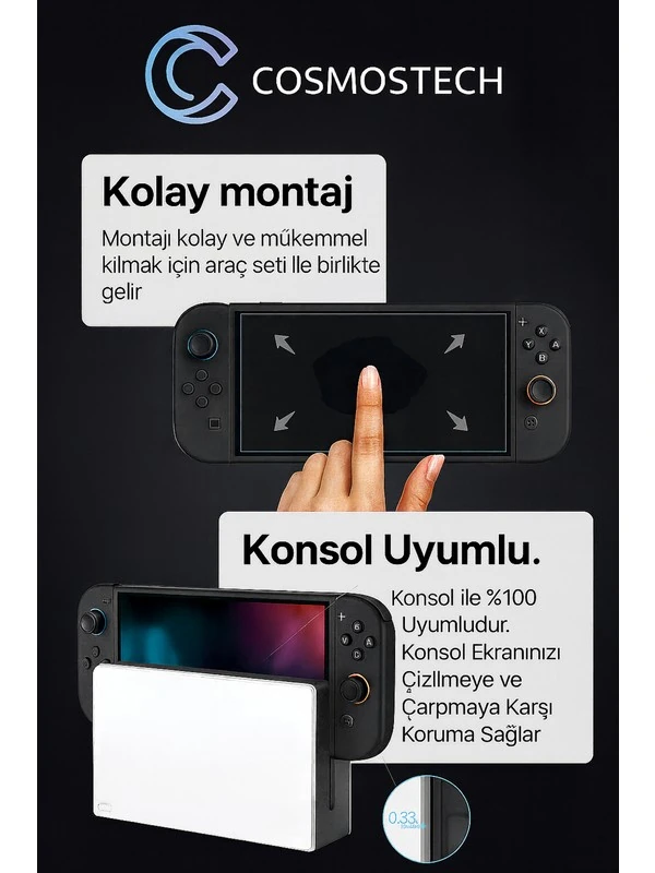 Nintendo Switch 2 Uyumlu 7'' – 7.9'' 9h Temperli Cam Kırılmaz