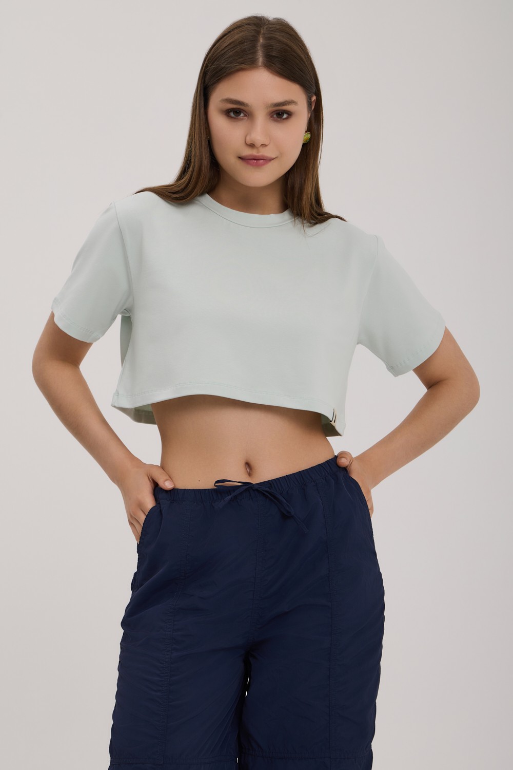 Rustic Oversize Crop T-Shirt - Mint Yeşili