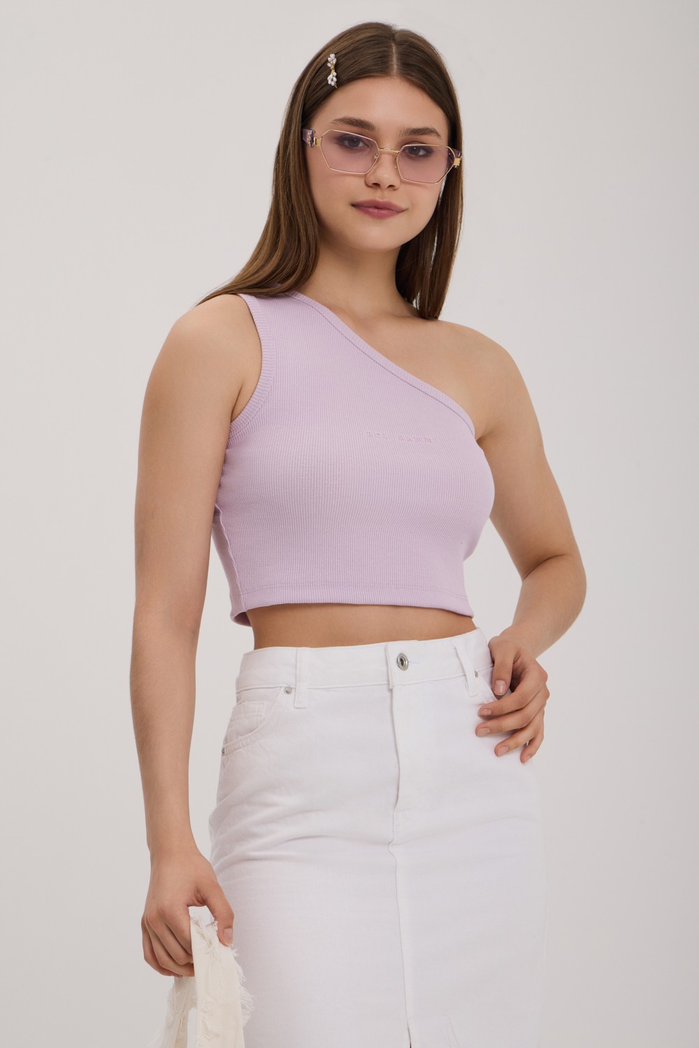 Azure Tek Omuz Crop Top - Lila