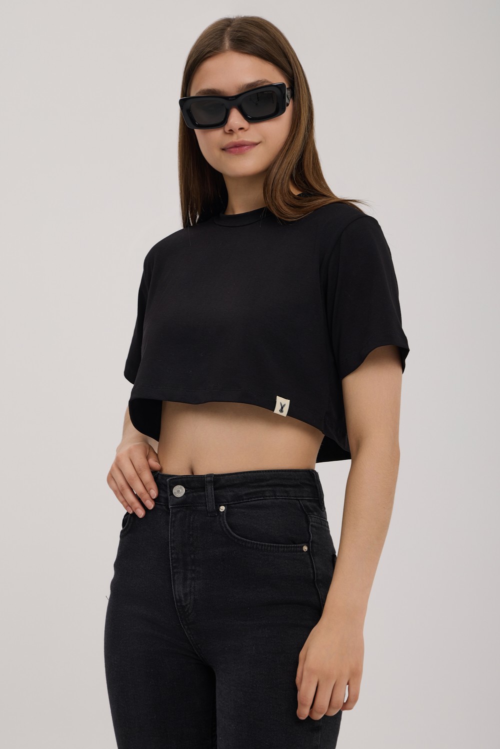 Rustic Oversize Crop T-Shirt - Siyah