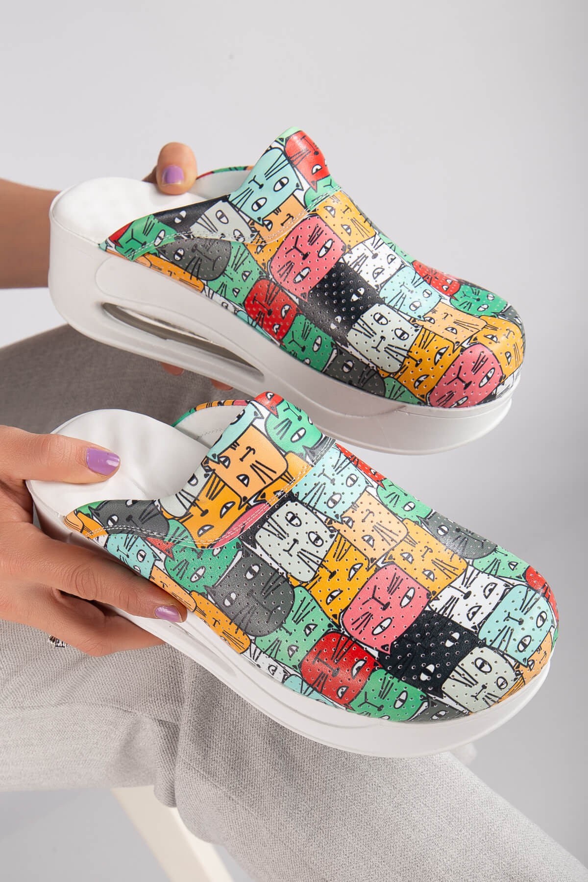 Women's Clogs Cat Patterned - Orthopedic, Comfortable, Anti-Slip