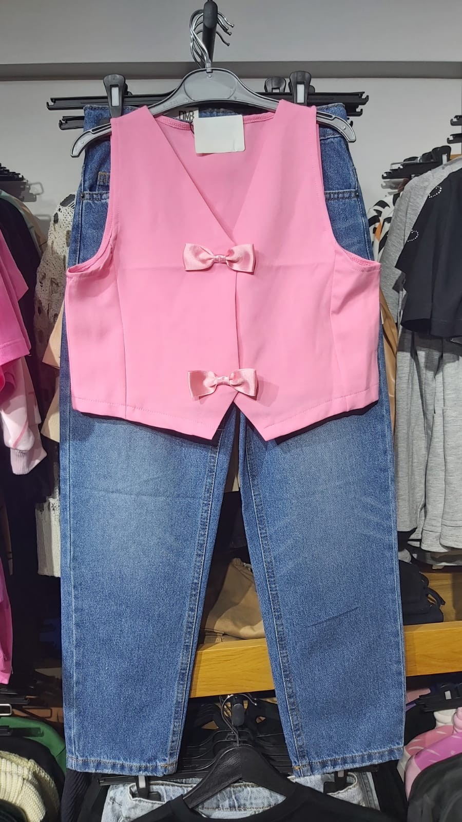 Kız Çocuk Fiyonklu Yelek Pembe