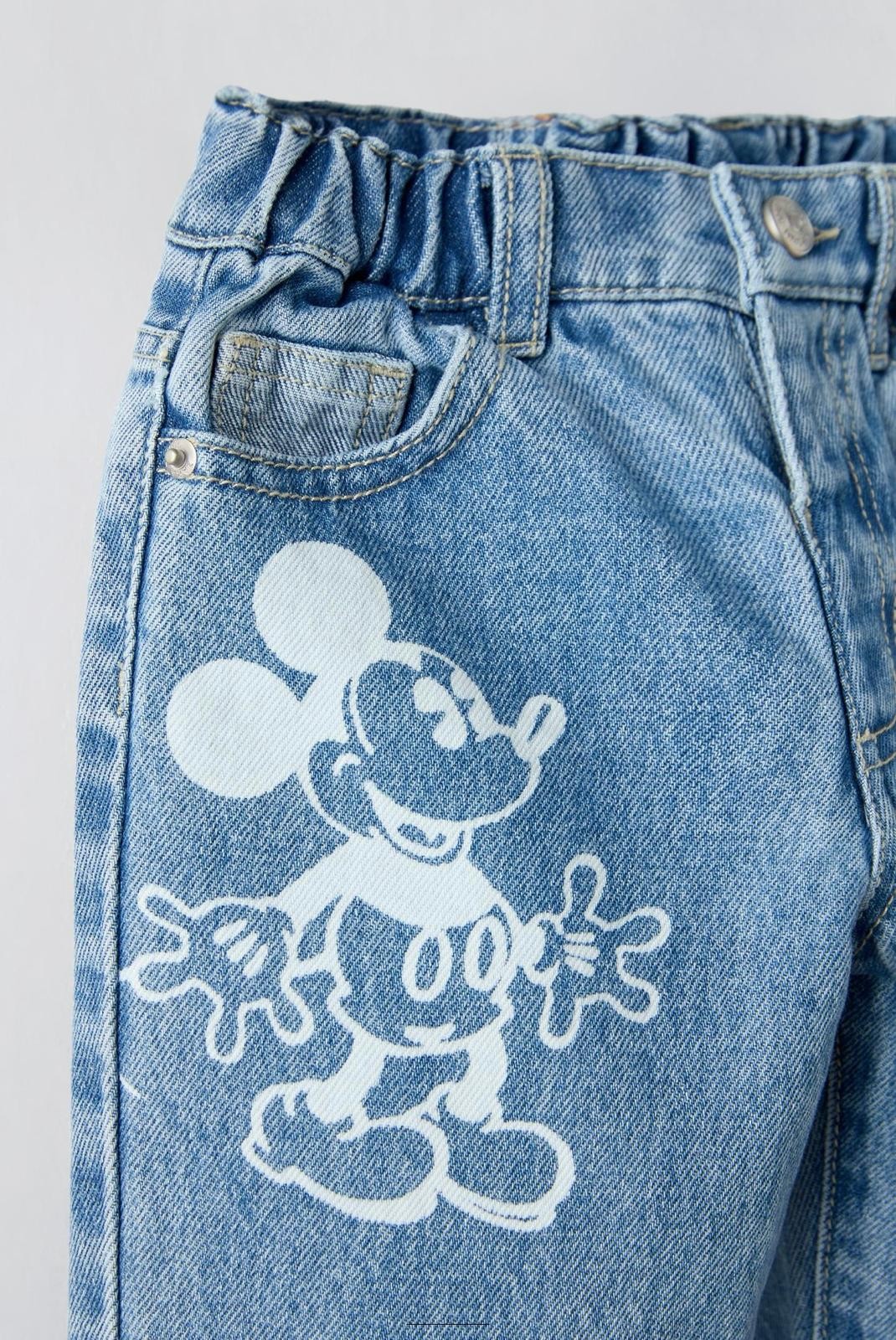  Kız Çocuk Mickey Mouse Baskılı Mom Jean 