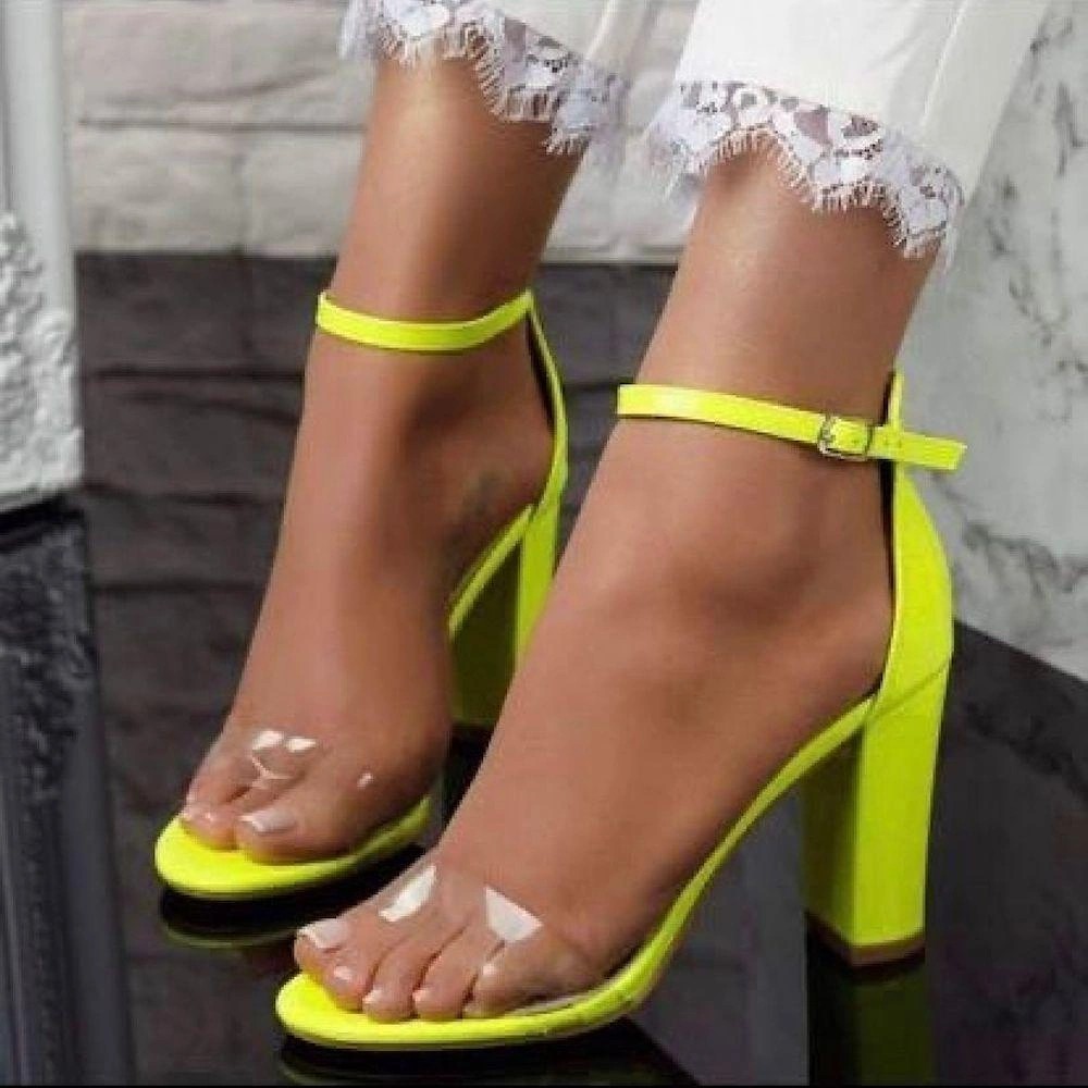 Sandalet Şeffaf Bantlı Neon Sarı Wishy