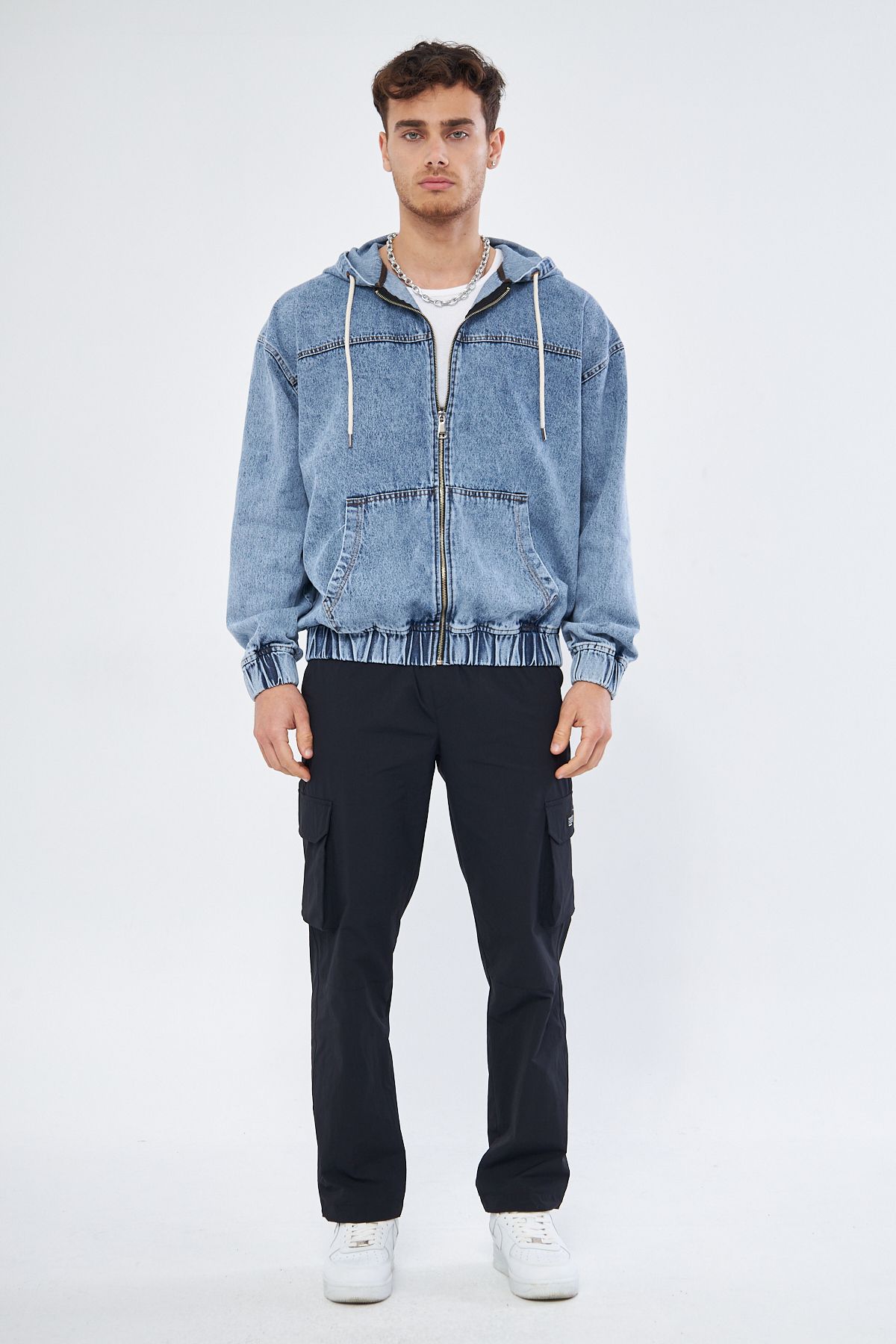 Mesfeno Kapüşonlu Denim Kumaş Erkek Sweatshirt