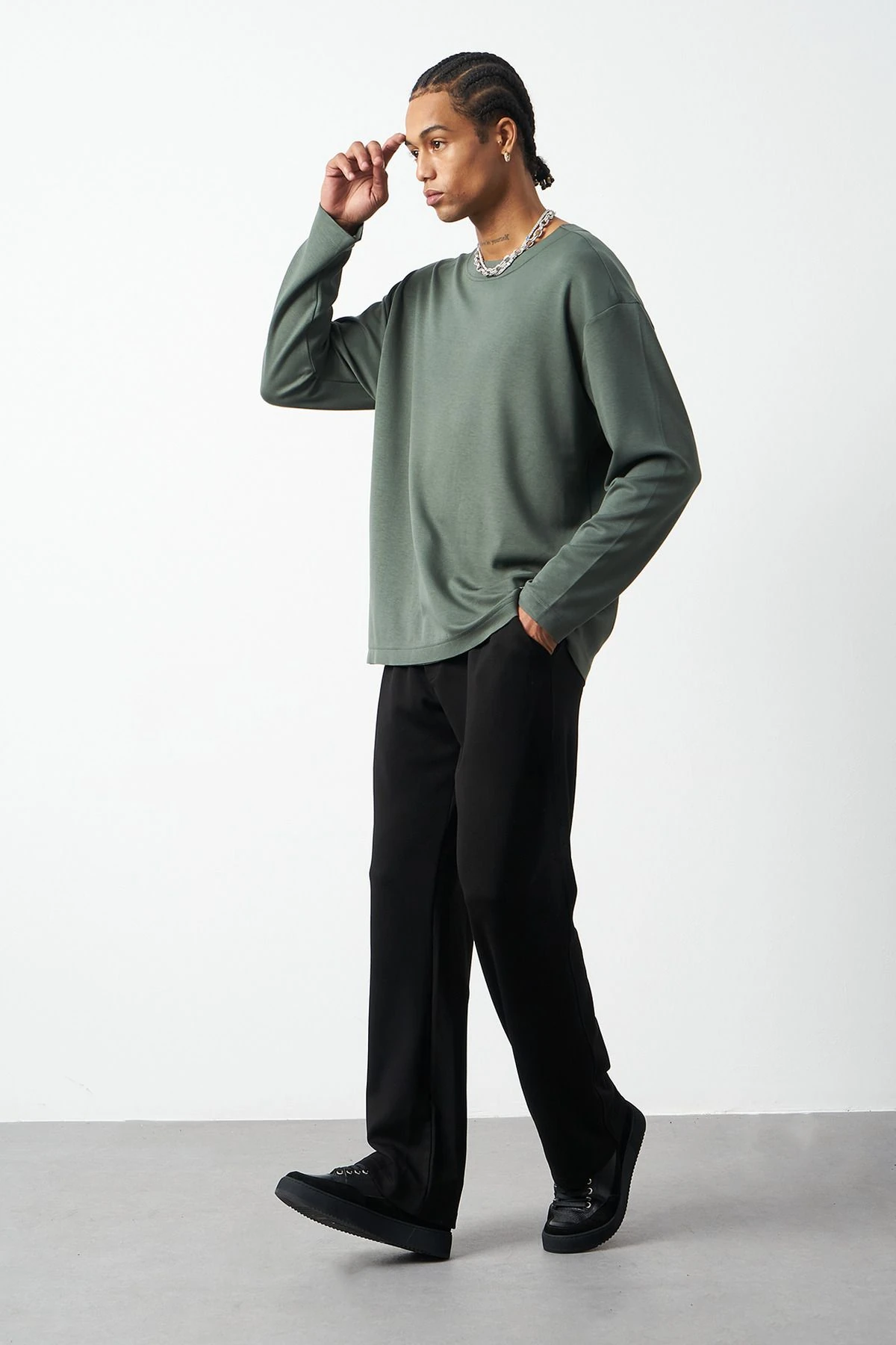 Esnek Modal Kumaş Baggy Erkek Pantolon - Siyah