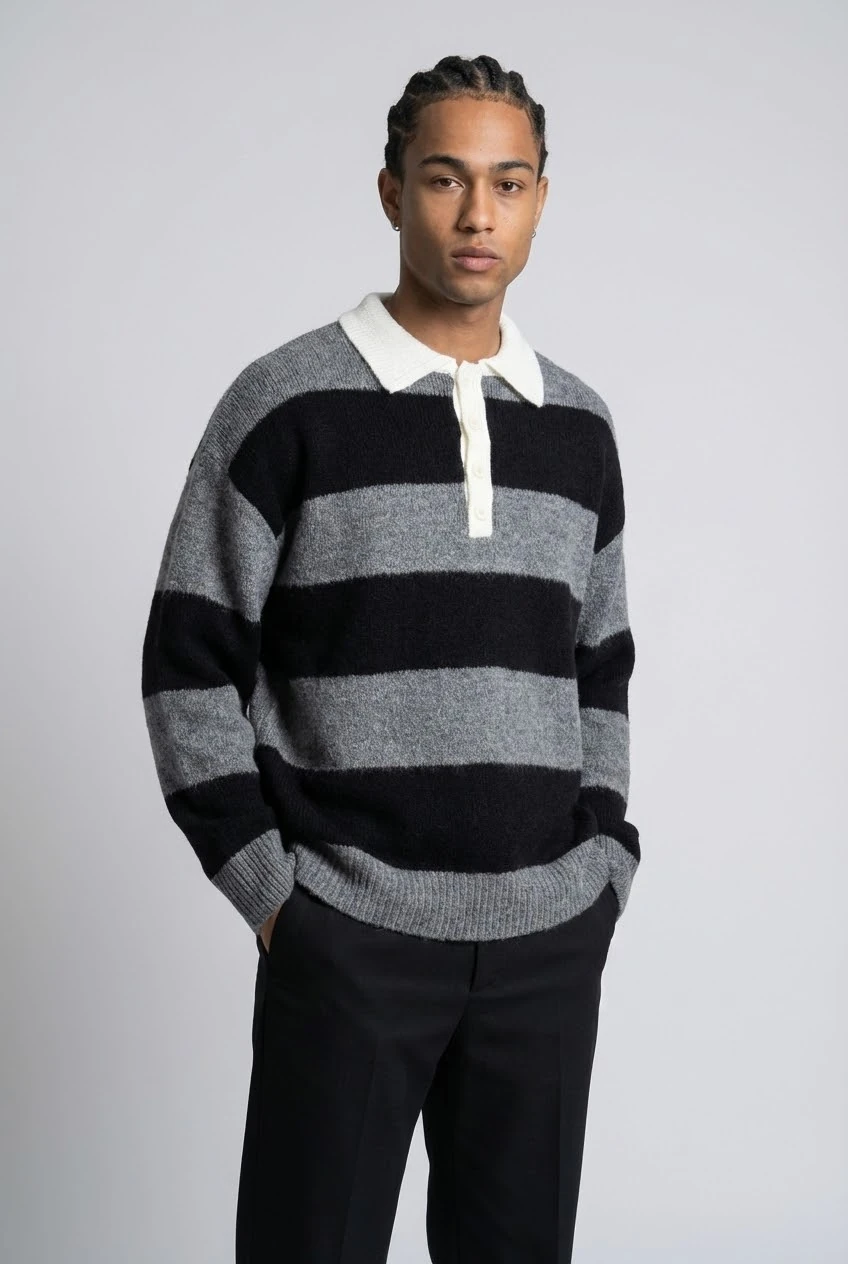 Pamuklu Oversize Çizgili Kazak