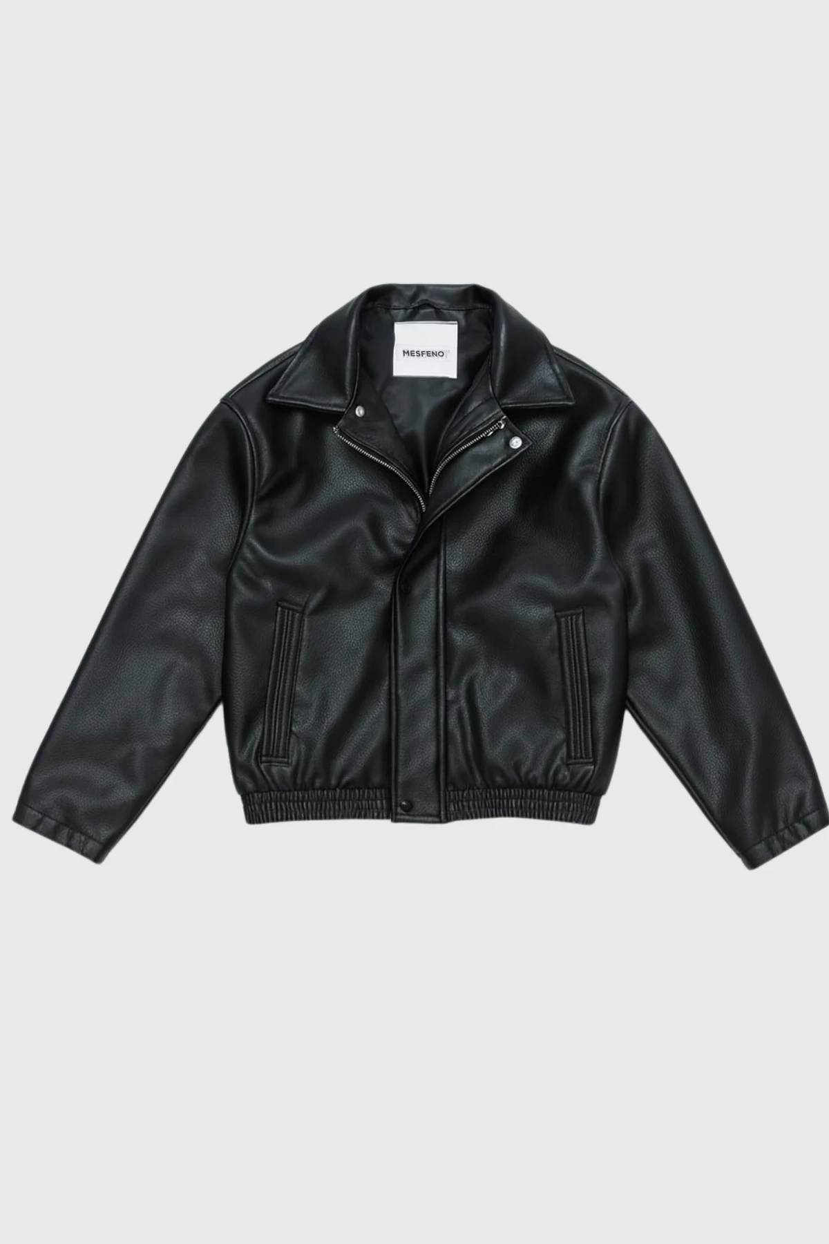 Çift Kapamalı Astarlı Deri Ceket - Siyah
