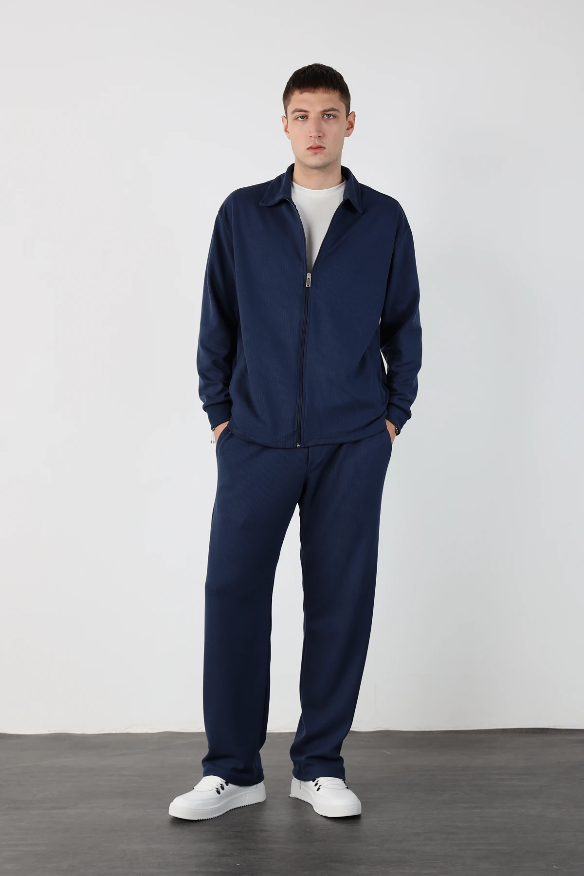 Ottoman Yumuşak Dokulu Fermuarlı Alt Üst Takım - Lacivert