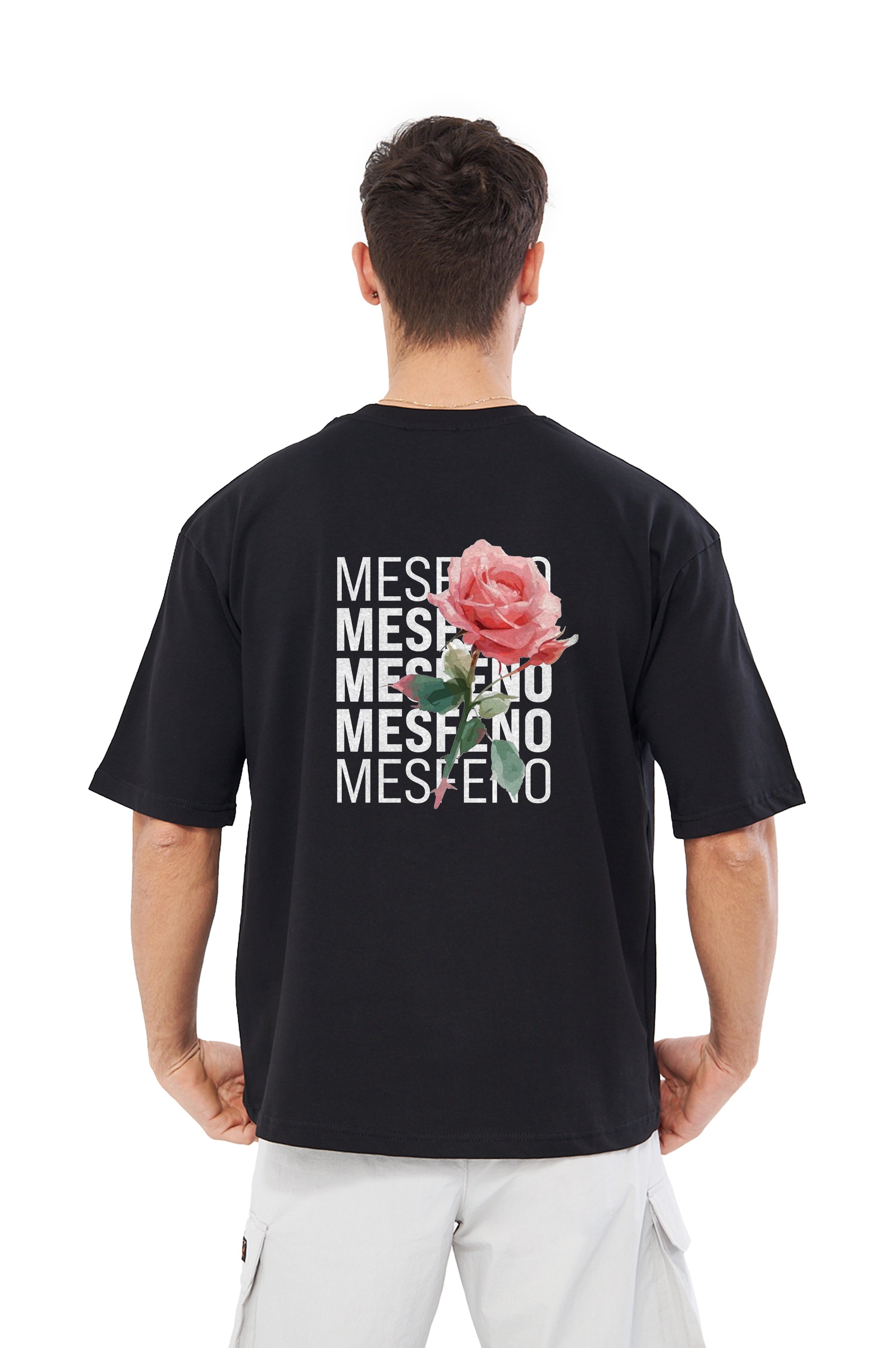 MESFENO ERKEK FLOWER BASKILI OVERSIZE FIT TSHIRT