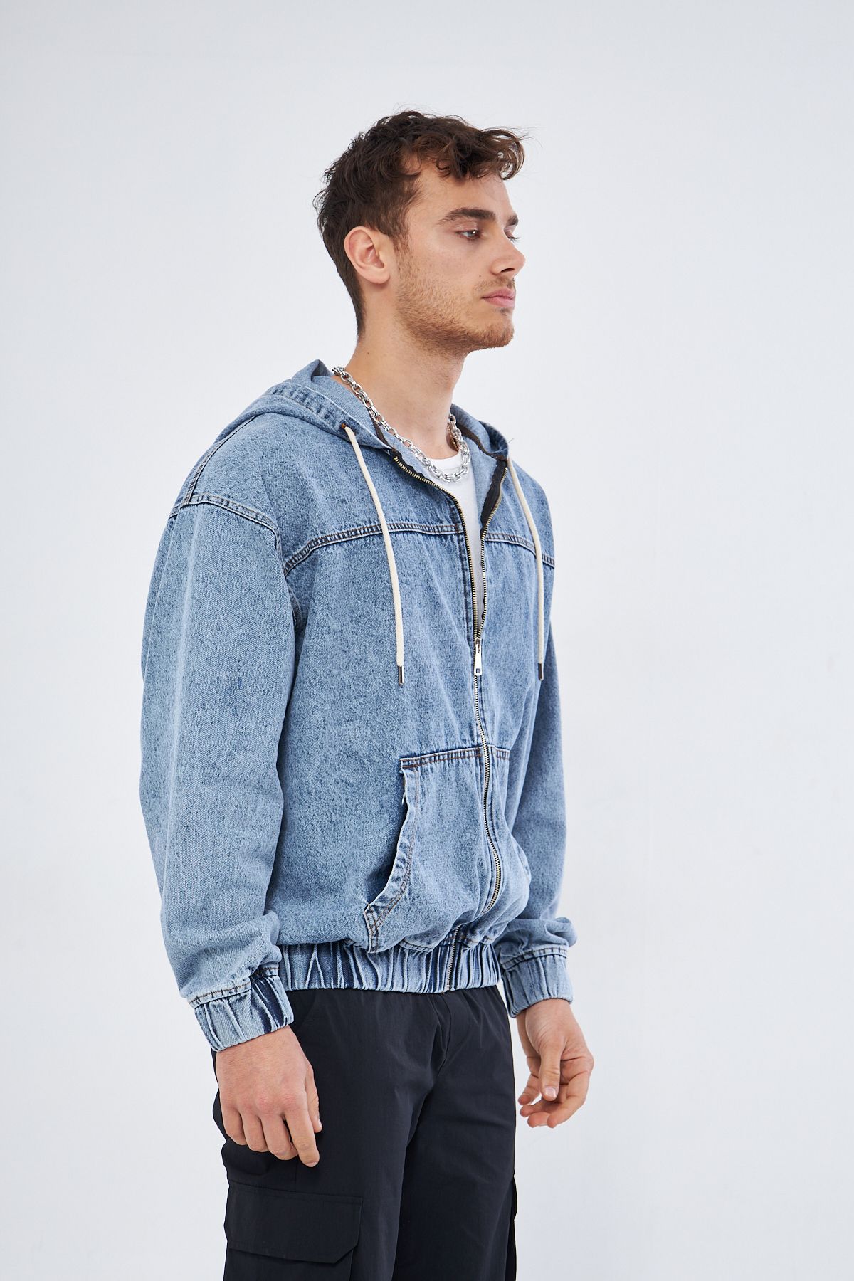 Mesfeno Kapüşonlu Denim Kumaş Erkek Sweatshirt