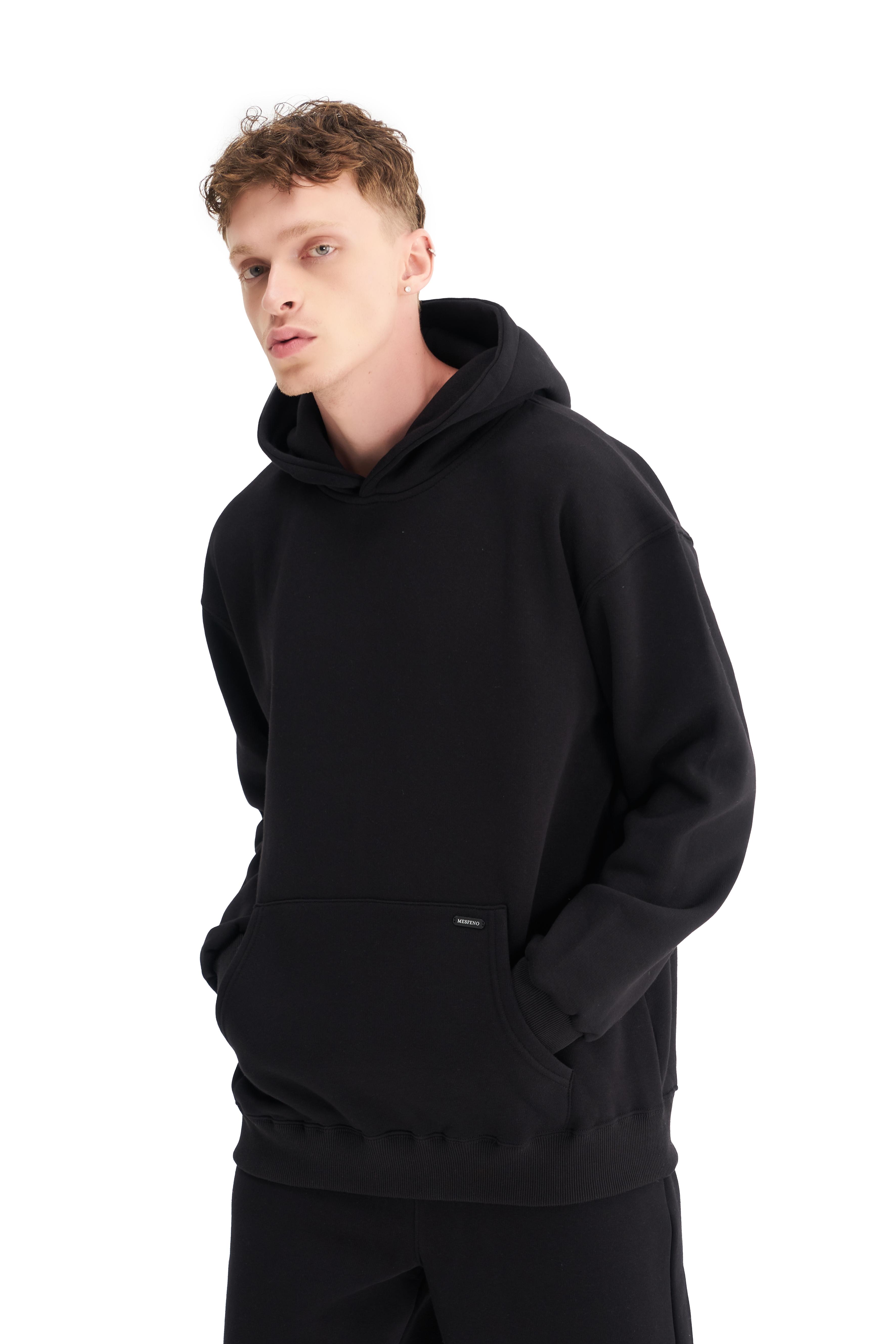 Mesfeno Erkek Oversize Şardonlu 3 İplik Kapüşonlu Sweatshirt