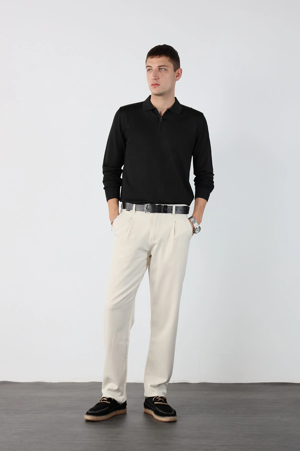 Tek Pile Bel Lastikli Baggy Erkek Kumaş Pantolon