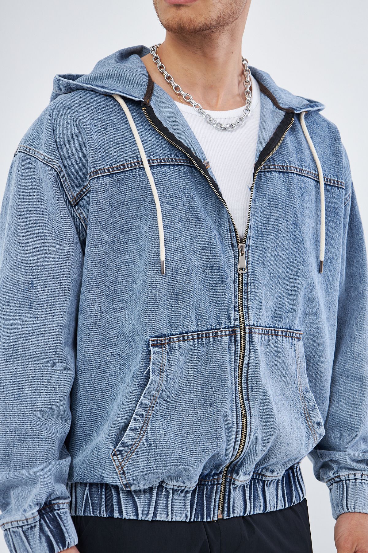 Mesfeno Kapüşonlu Denim Kumaş Erkek Sweatshirt