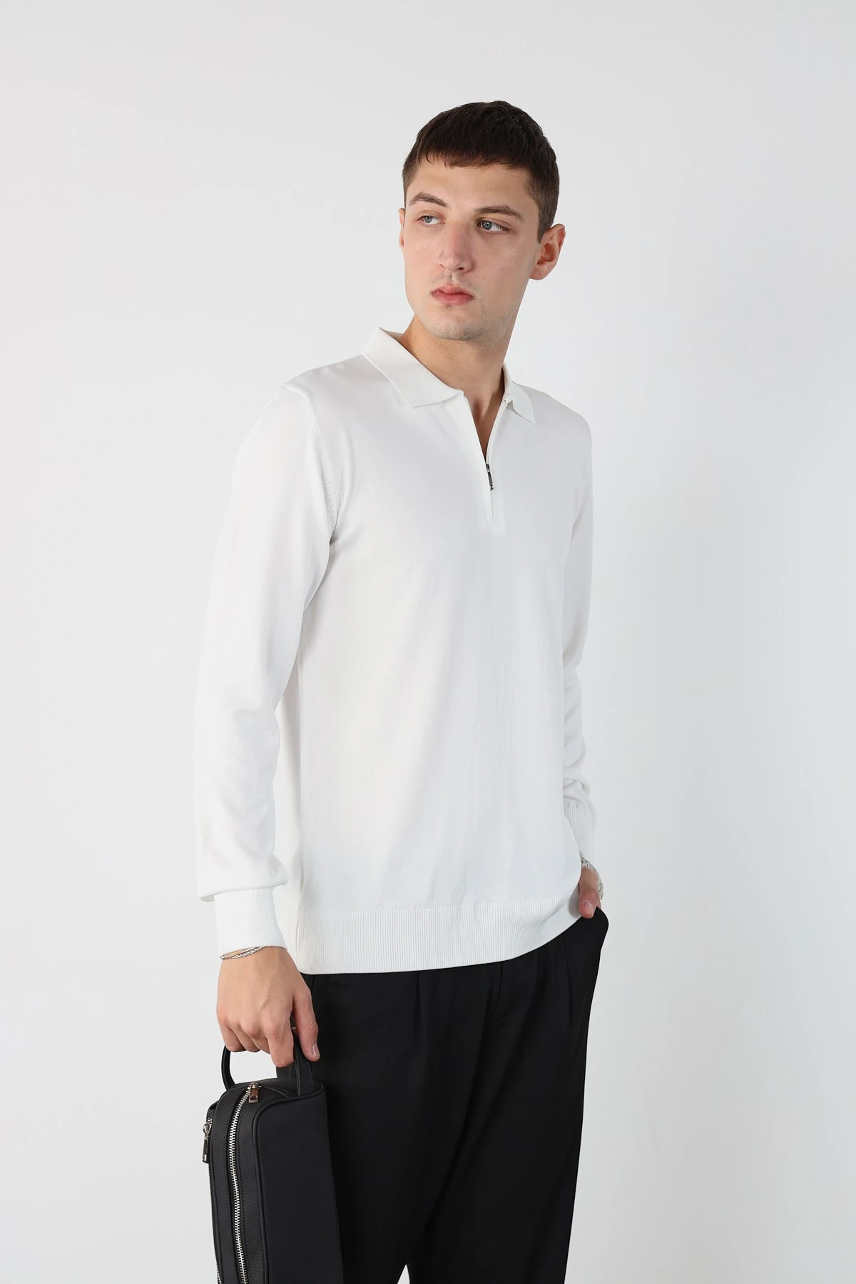 Erkek Polo Yaka Fermuarlı Merserize Triko