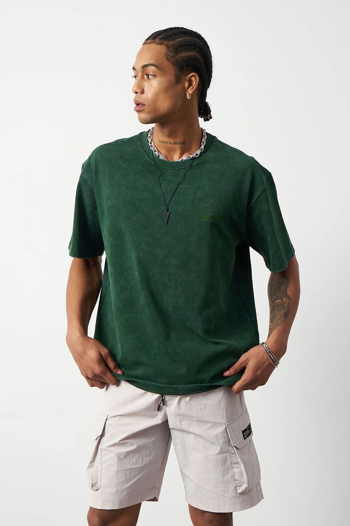 Efektli Yıkamalı Boxy Fit Premium T-Shirt - Nefti