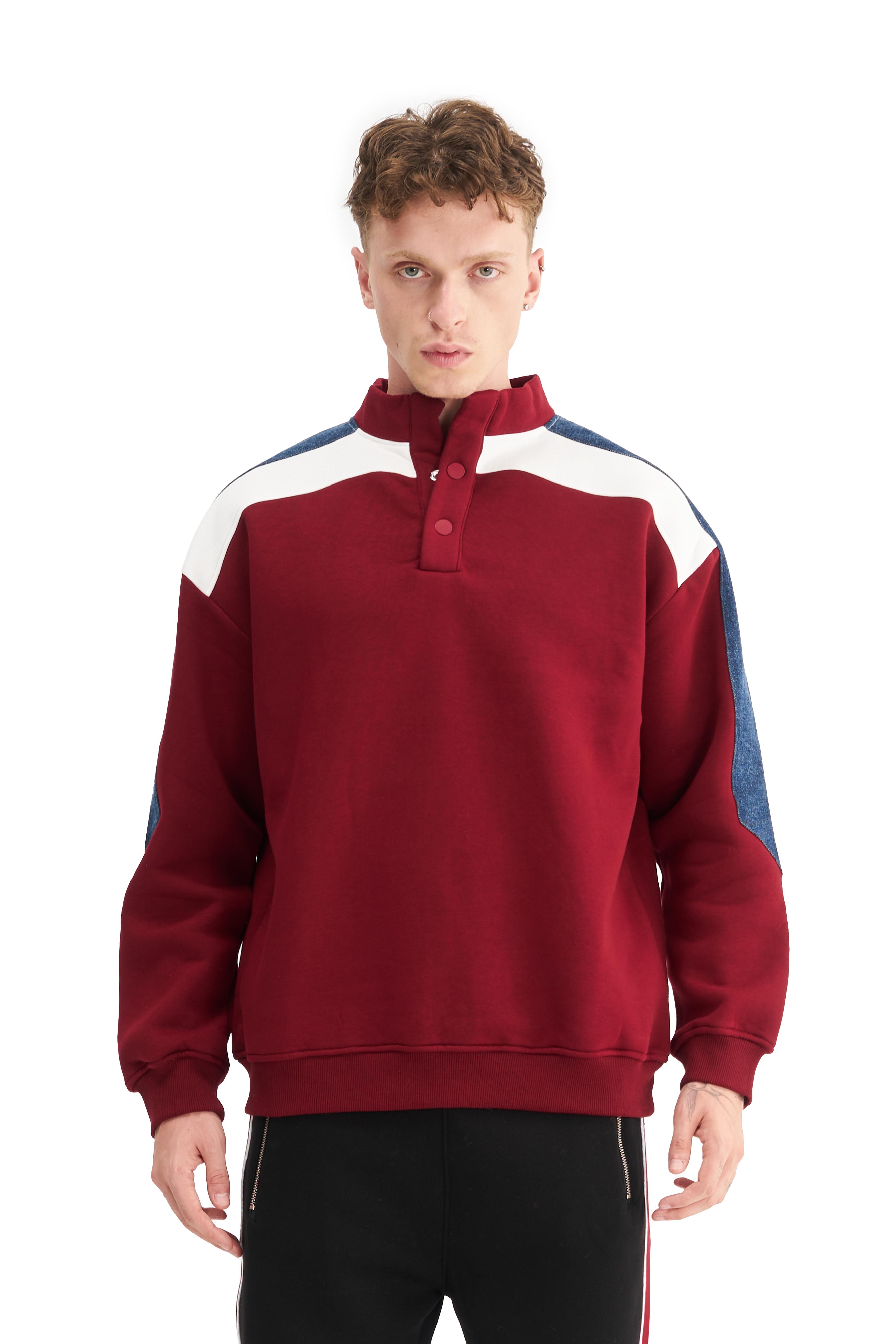 Mesfeno Erkek Kontrast Kol Detaylı Oversize Sweatshirt - Bordo