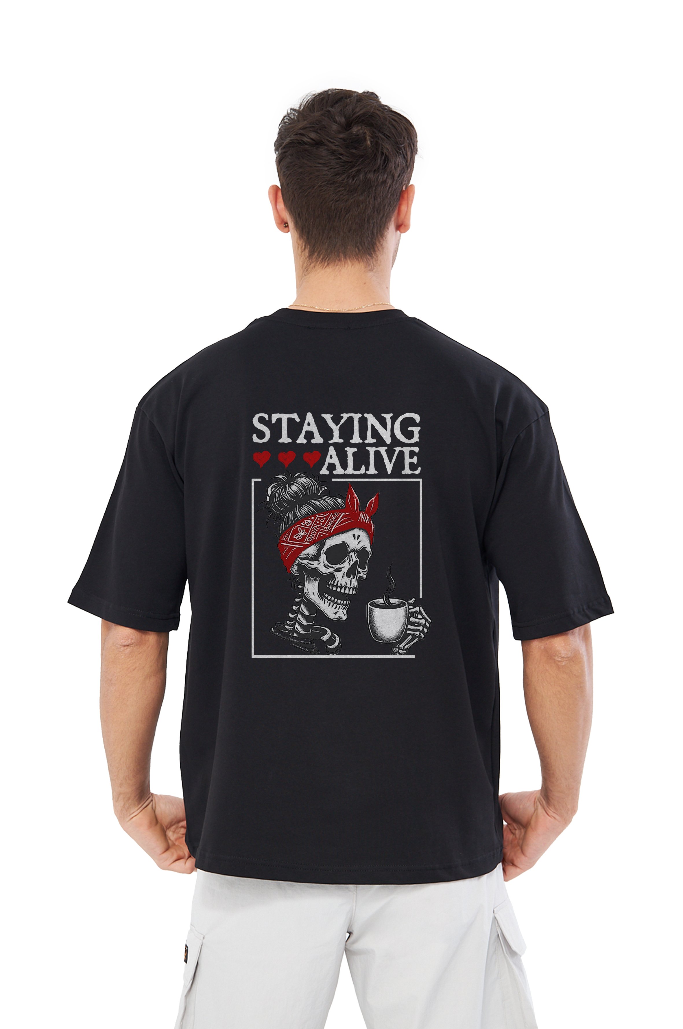 MESFENO ERKEK STAYING ALIVE BASKILI OVERSIZE FIT TSHIRT