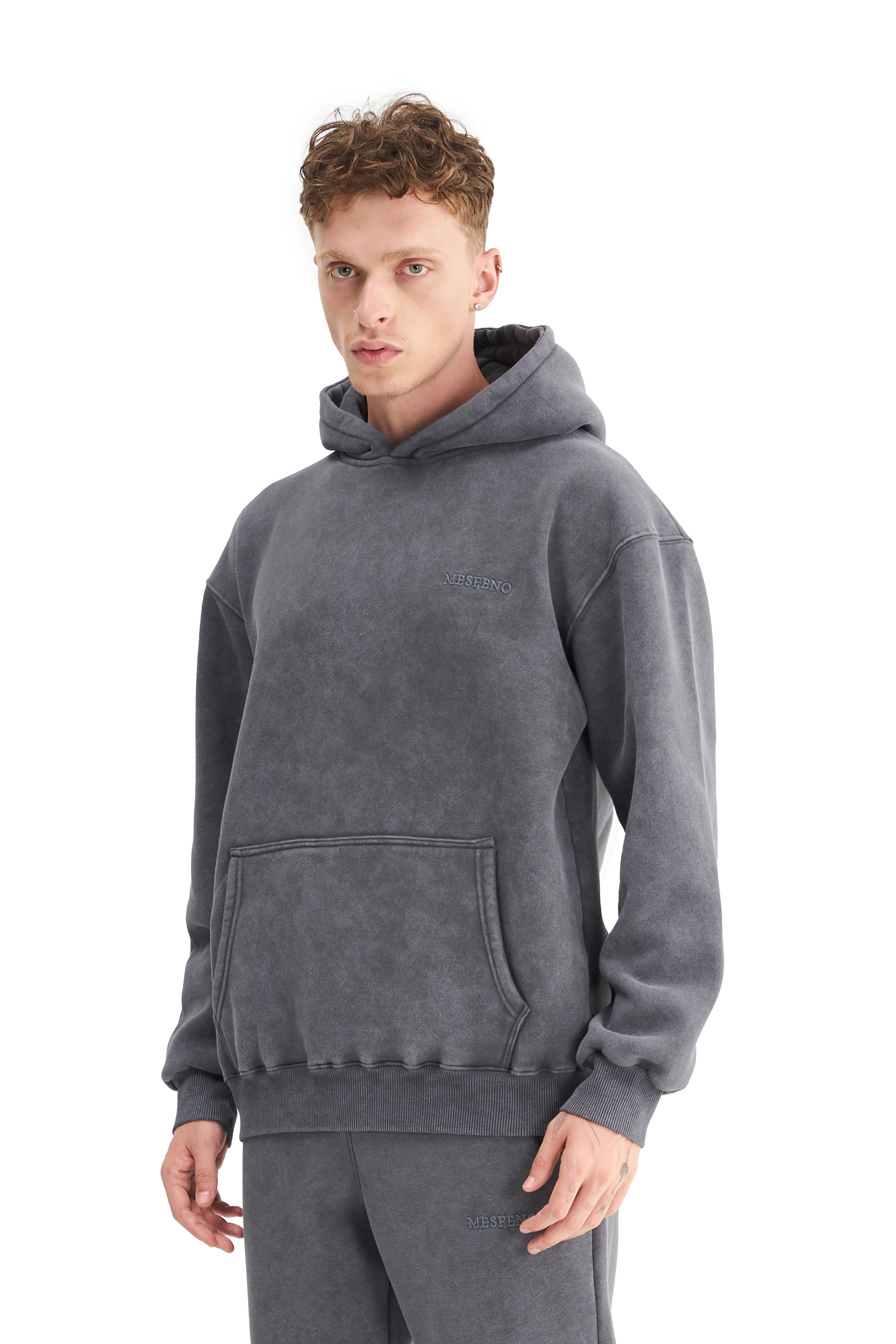 Mesfeno Erkek Oversize Şardonlu Kapüşonlu Yıkamalı Sweatshirt