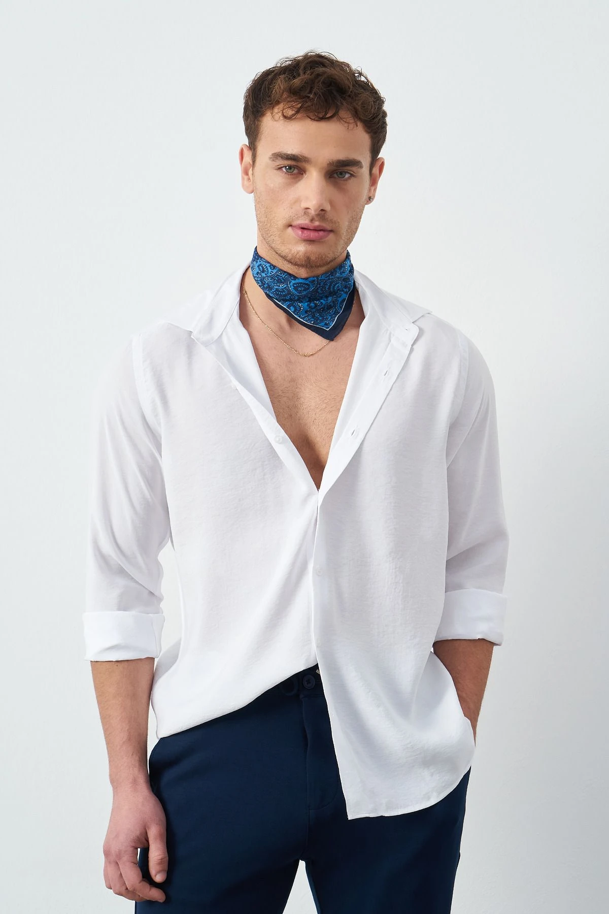 Modal Uzun Kol Rahat Kesim Erkek Gömlek - Beyaz