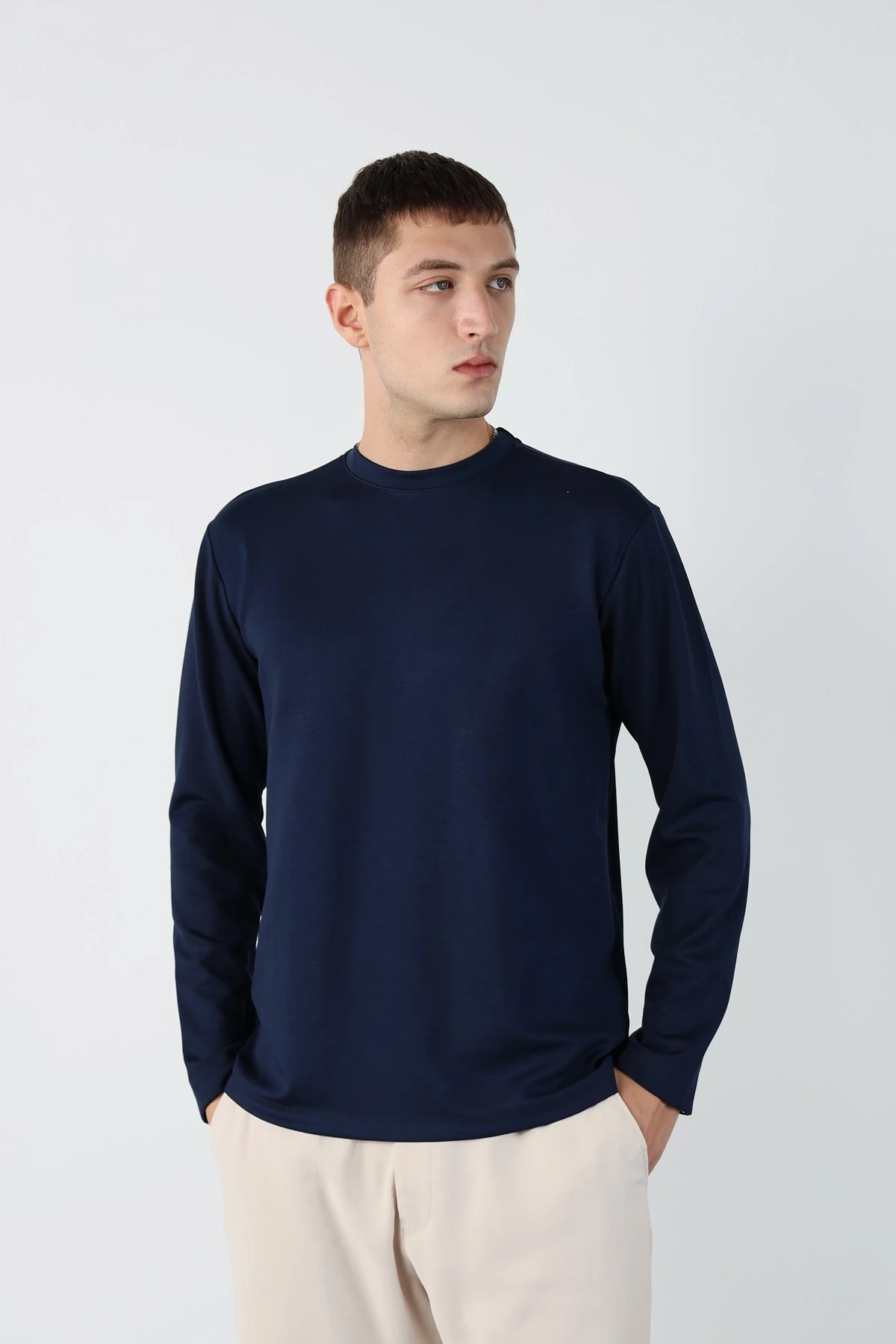 Regular Esnek Modal Kumaş Erkek Sweatshirt - Lacivert