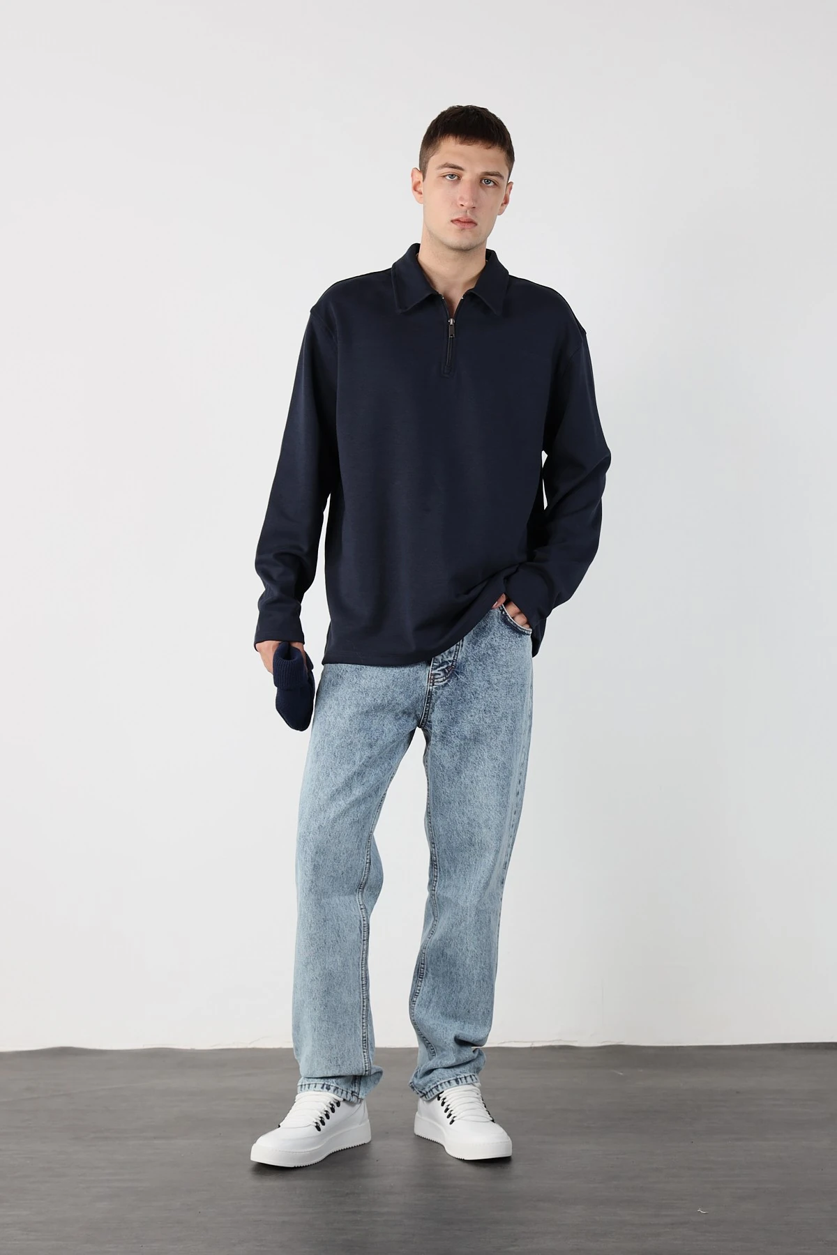 Yarım Fermuarlı Oversize Erkek Sweatshirt