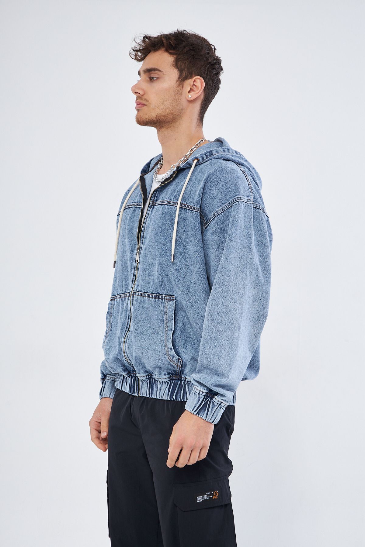 Mesfeno Kapüşonlu Denim Kumaş Erkek Sweatshirt