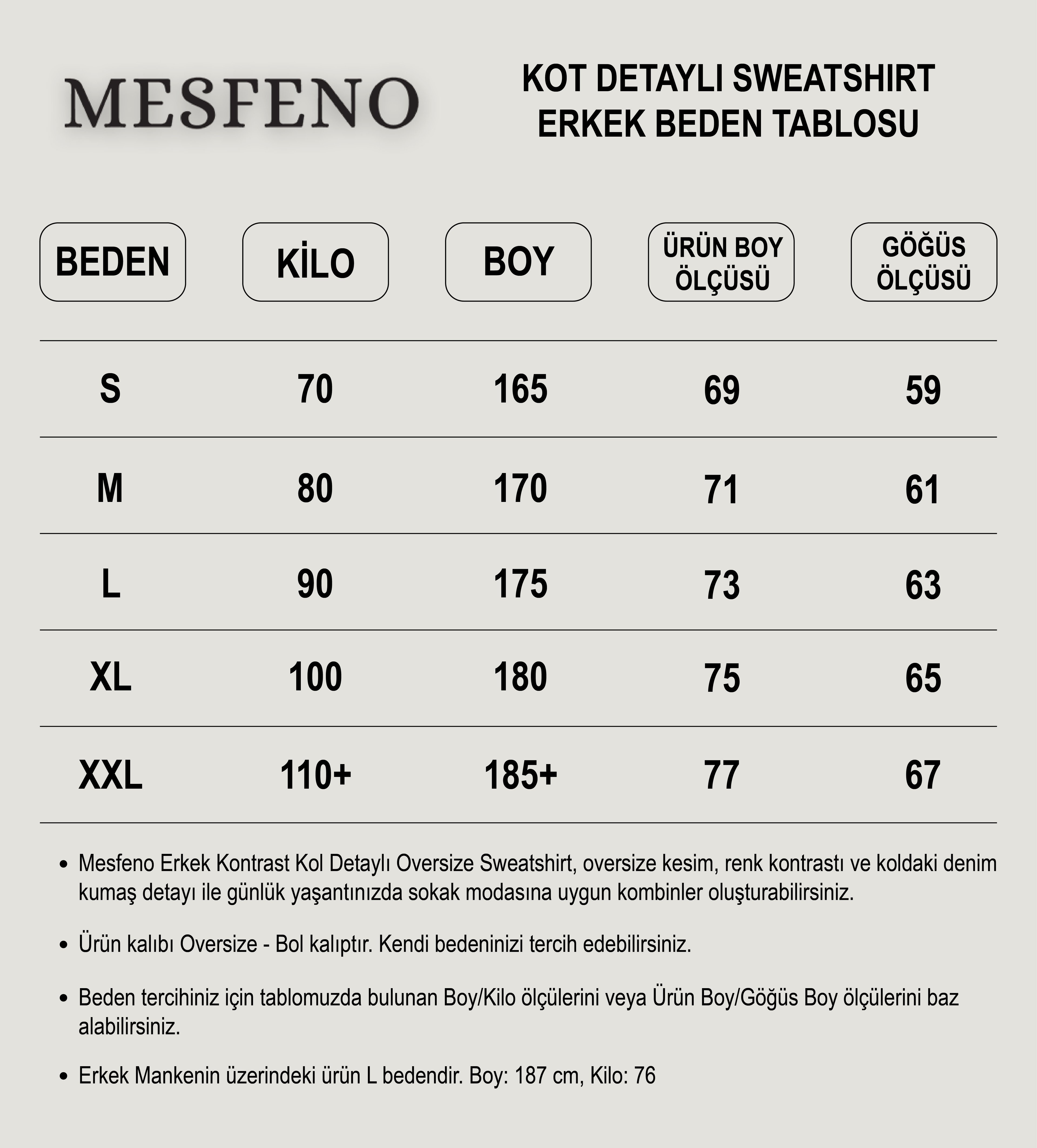 Mesfeno Erkek Kontrast Kol Detaylı Oversize Sweatshirt