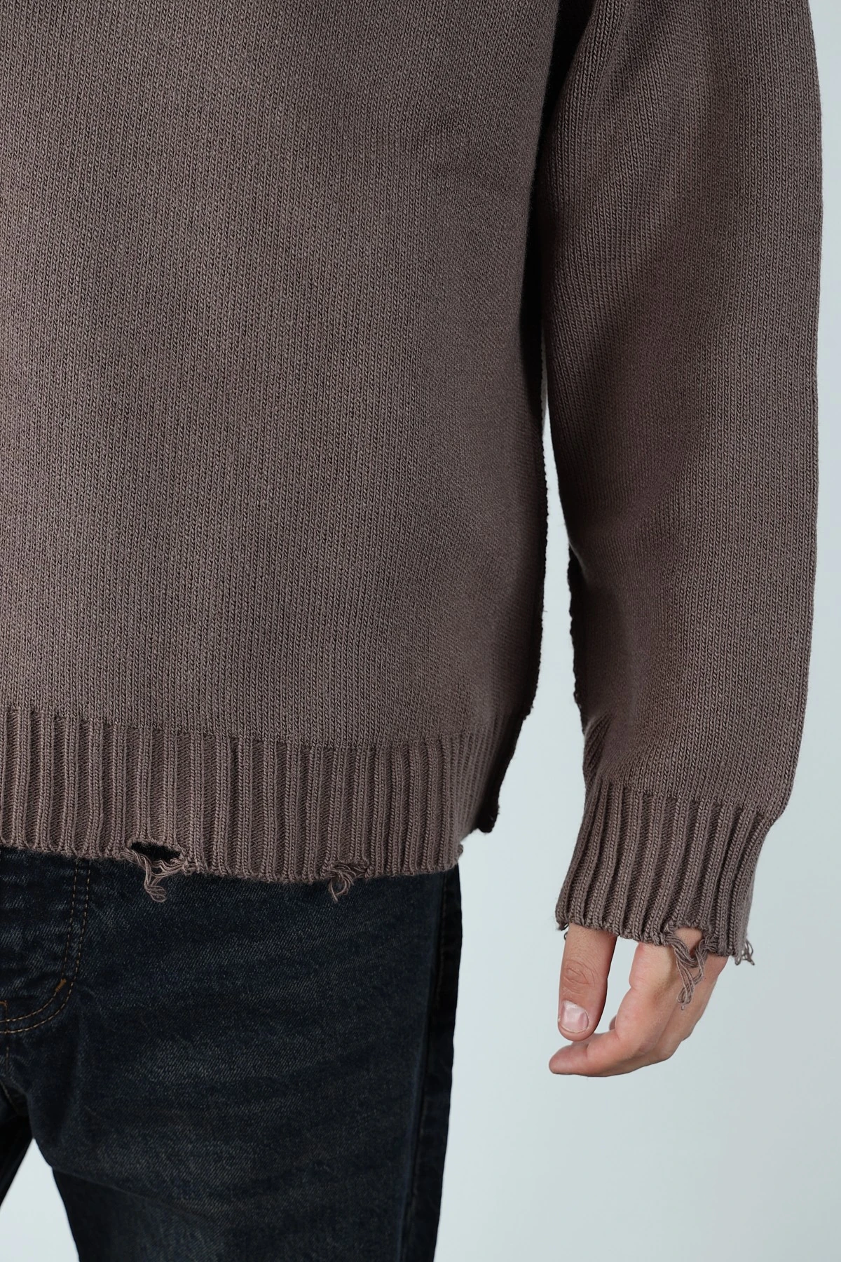 Eskitme Detaylı Oversize Triko Kazak