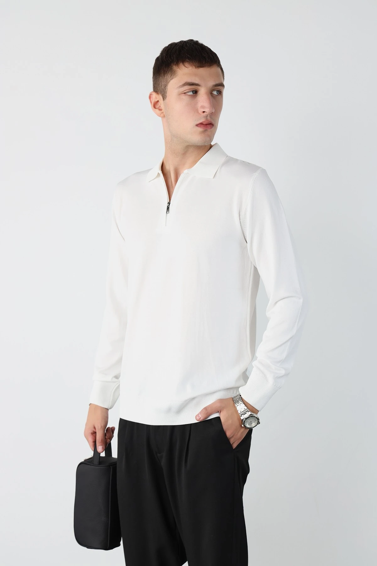 Erkek Polo Yaka Fermuarlı Merserize Triko