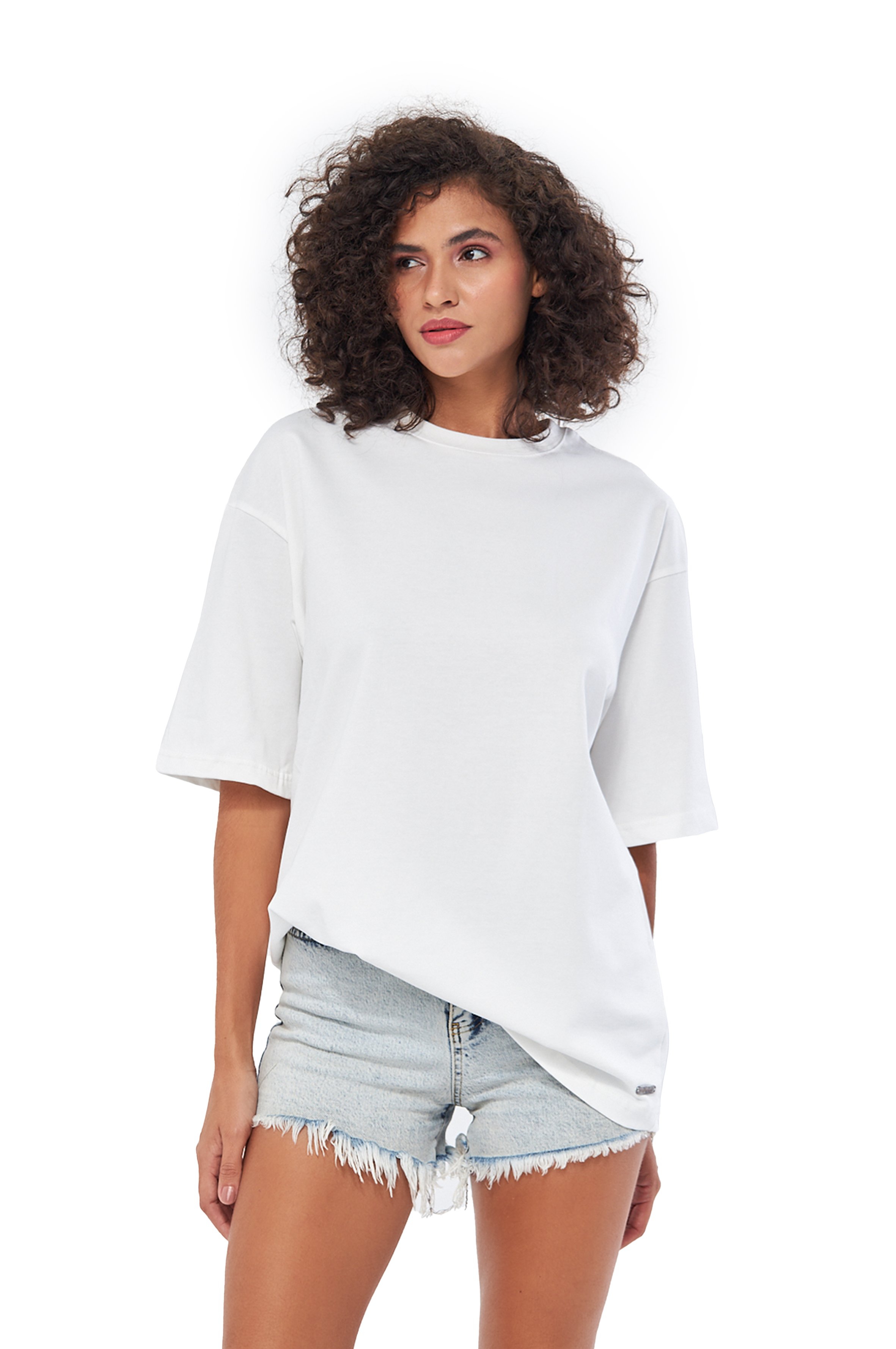 MESFENO KADIN BASIC OVERSIZE  FIT TSHIRT - Beyaz