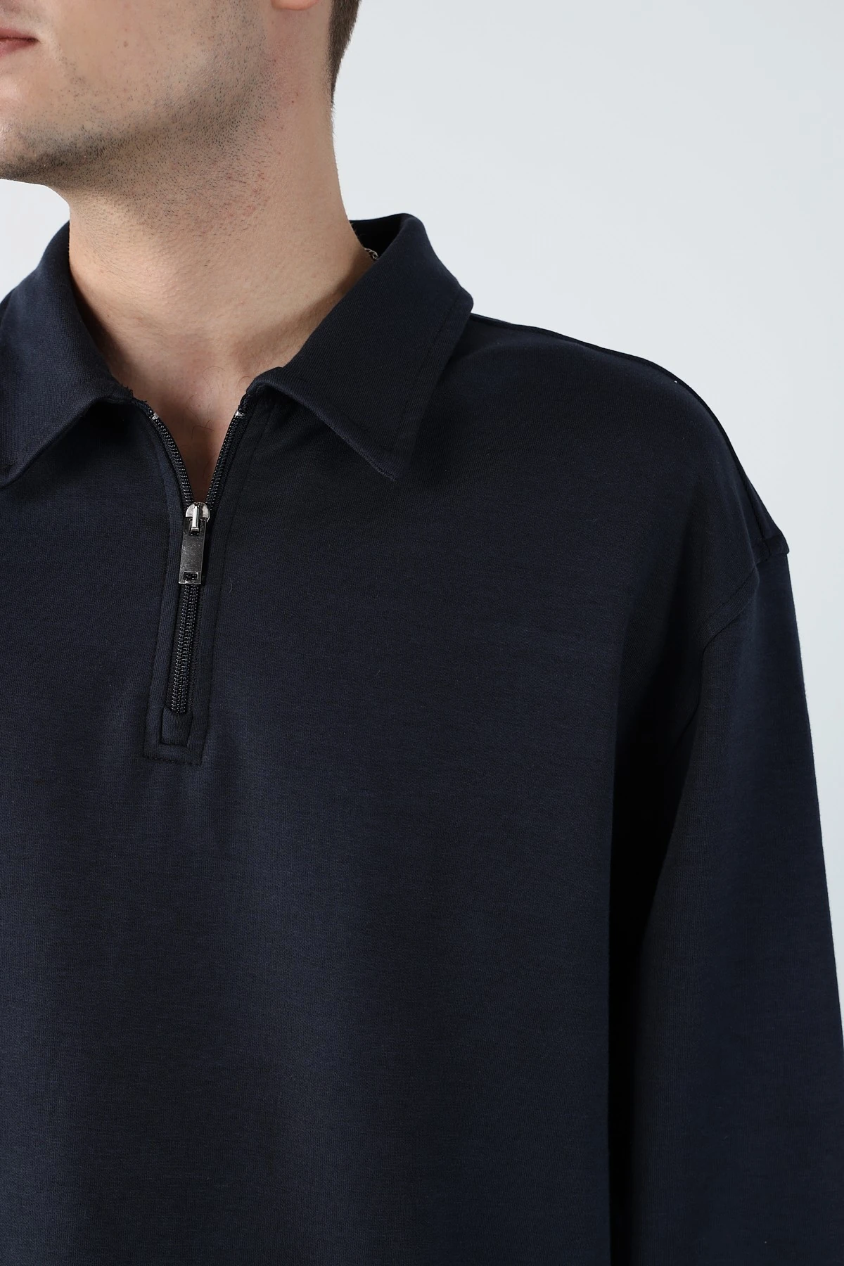 Yarım Fermuarlı Oversize Erkek Sweatshirt