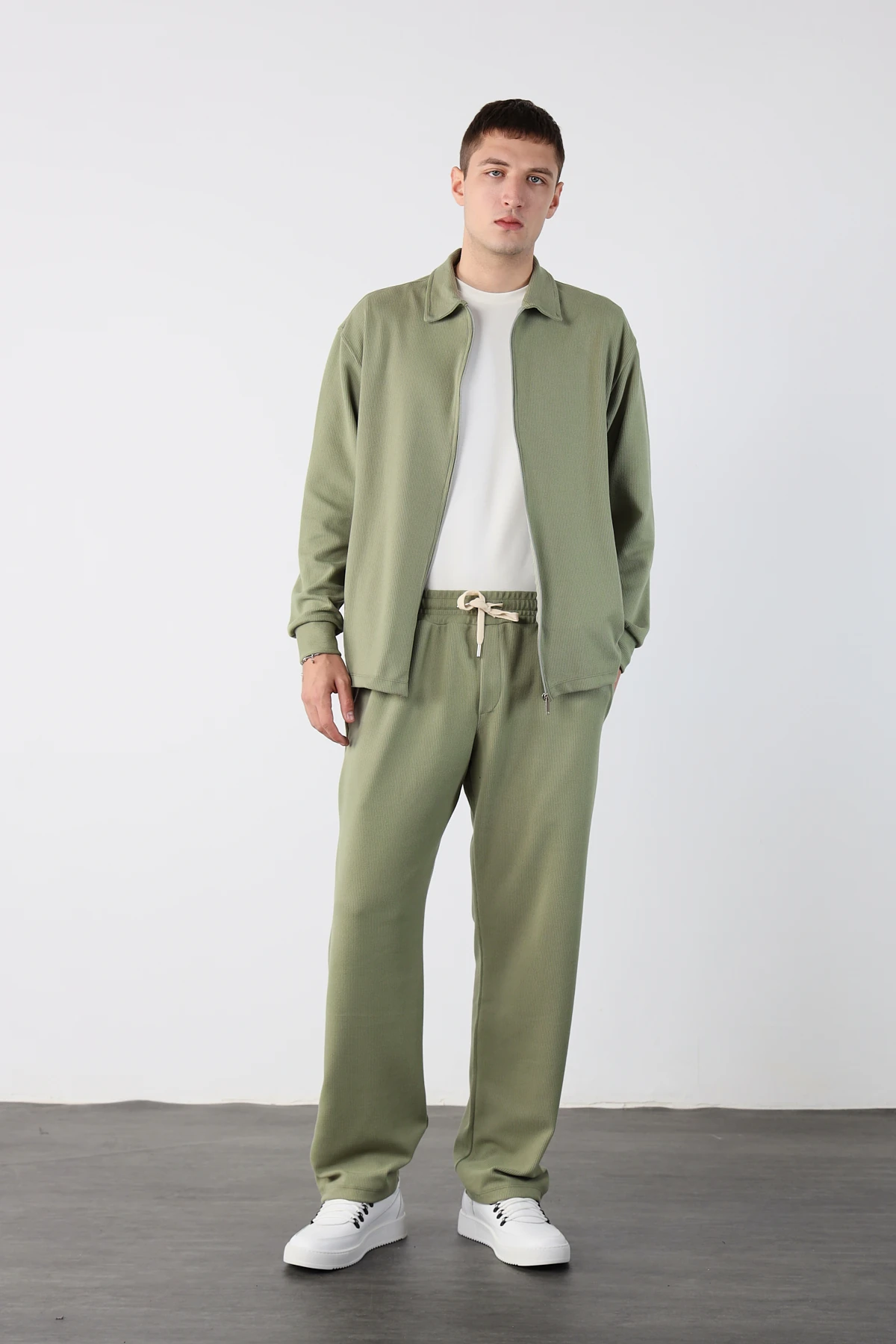 Ottoman Yumuşak Dokulu Fermuarlı Alt Üst Takım - Yeşil