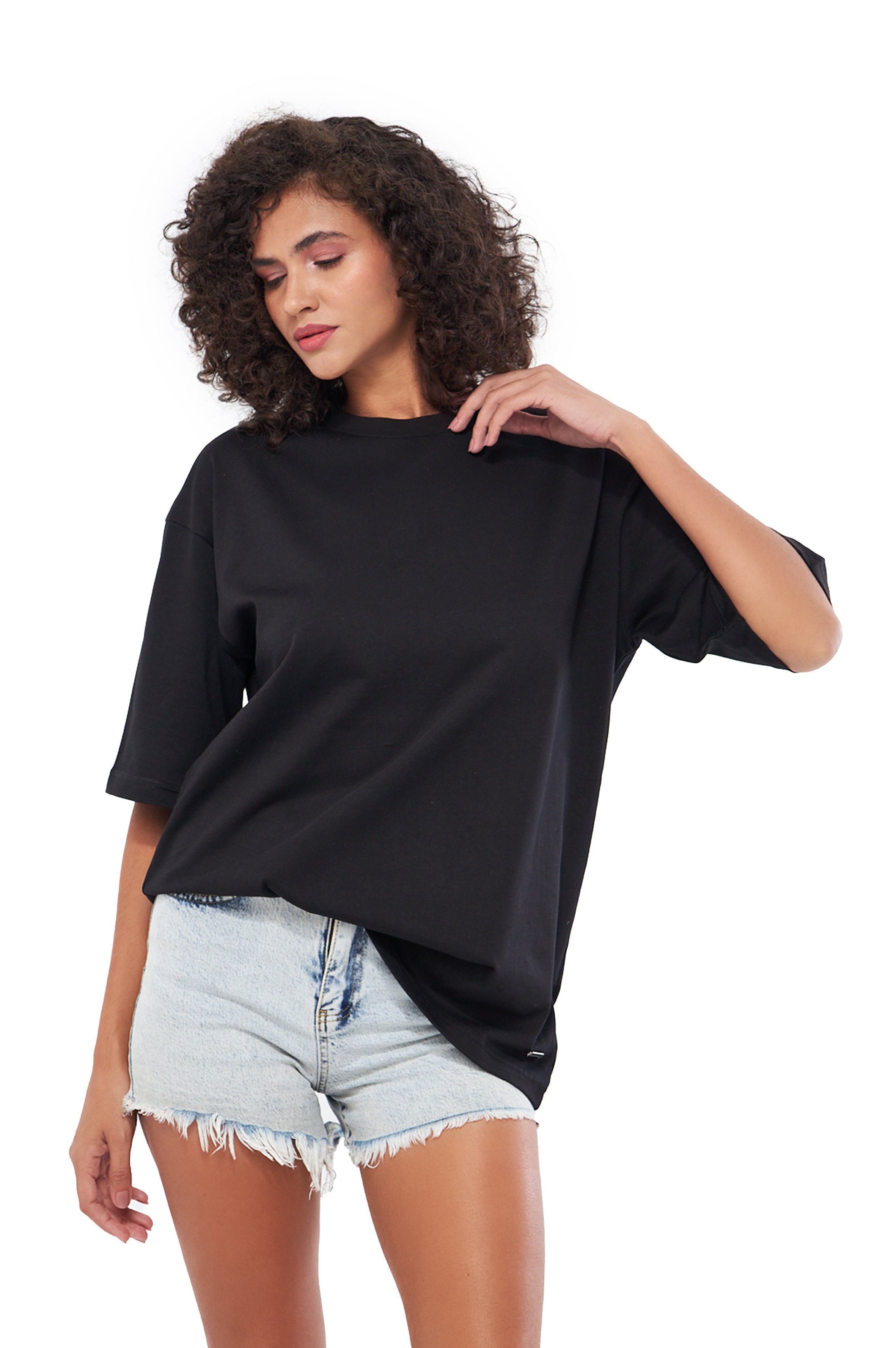 MESFENO KADIN BASIC OVERSIZE  FIT TSHIRT - Siyah