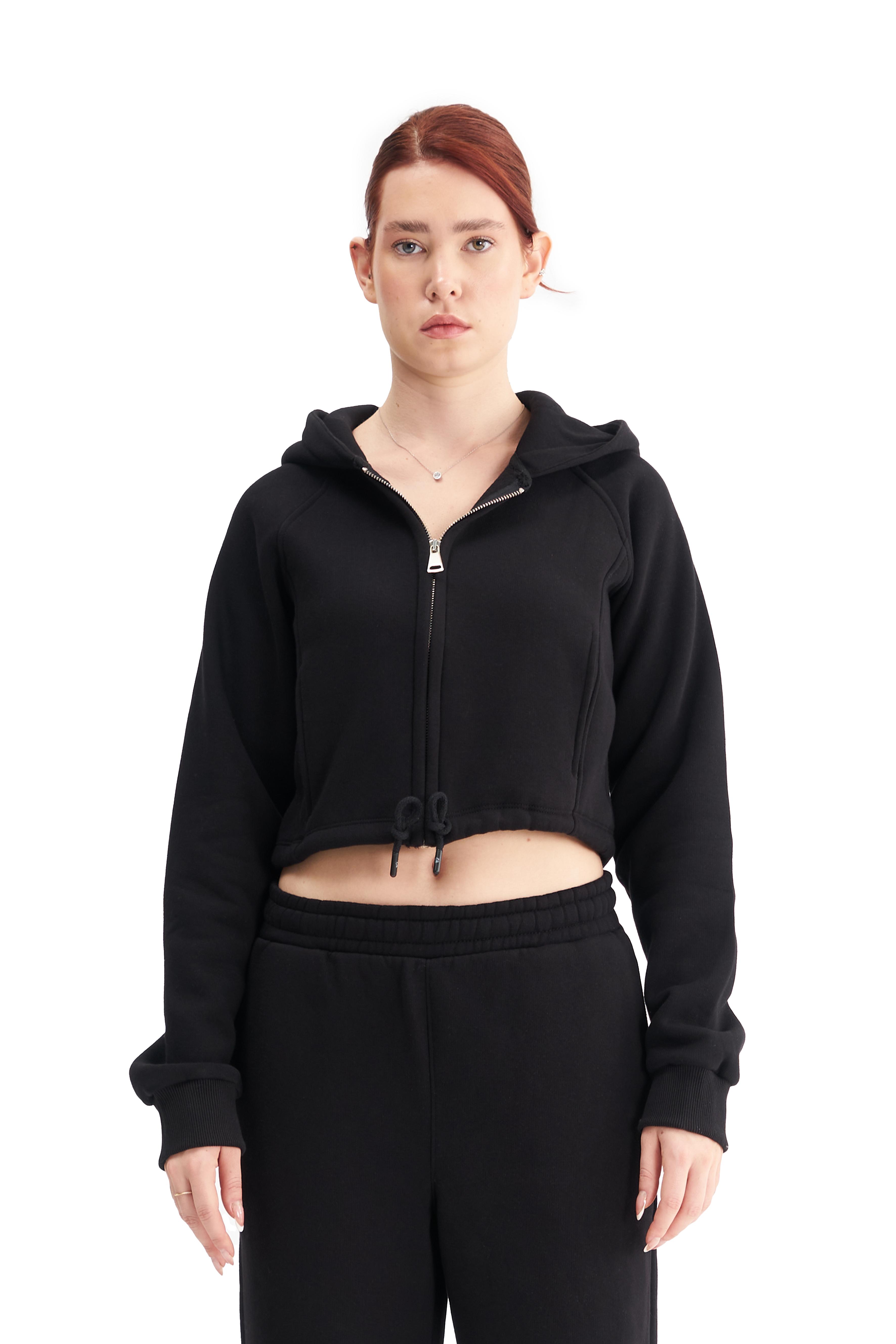 Mesfeno Kadın Fermuarlı Kapüşonlu Crop Sweatshirt