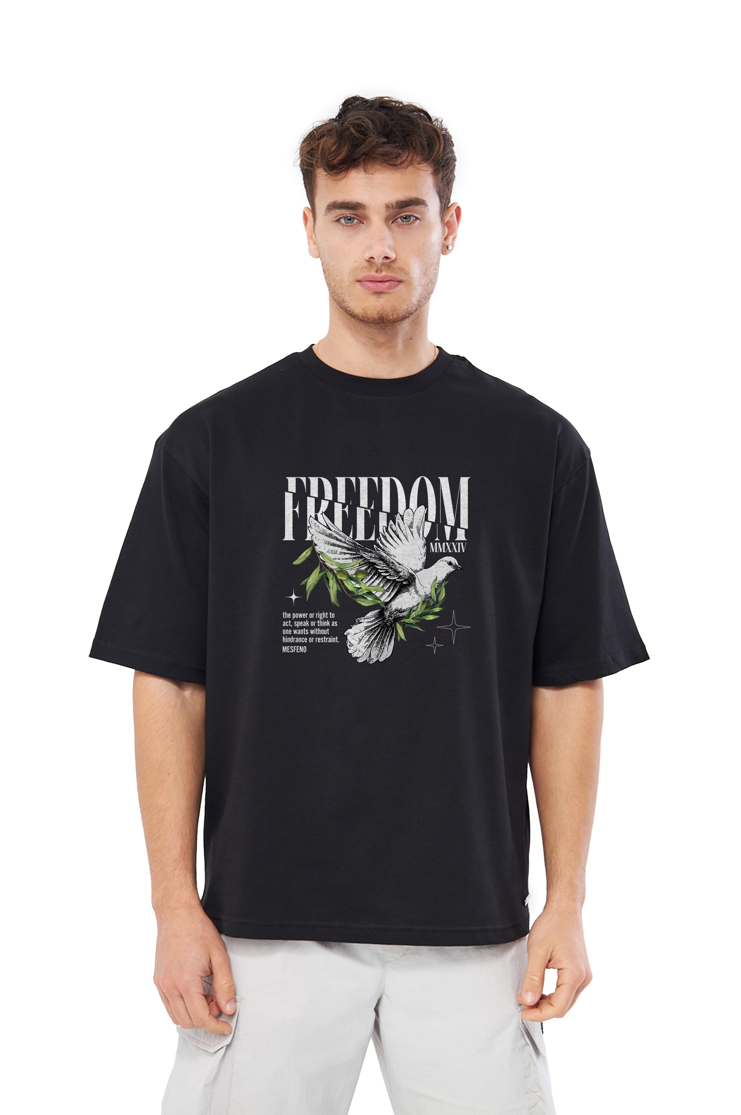 MESFENO ERKEK FREEDOM BASKILI OVERSIZE FIT TSHIRT