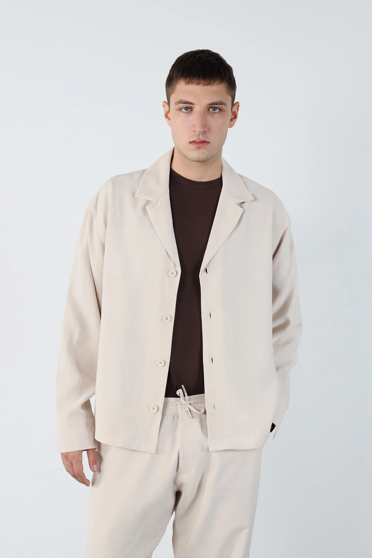 Boxy Fit Modal Kumaş Erkek Gömlek - Ekru