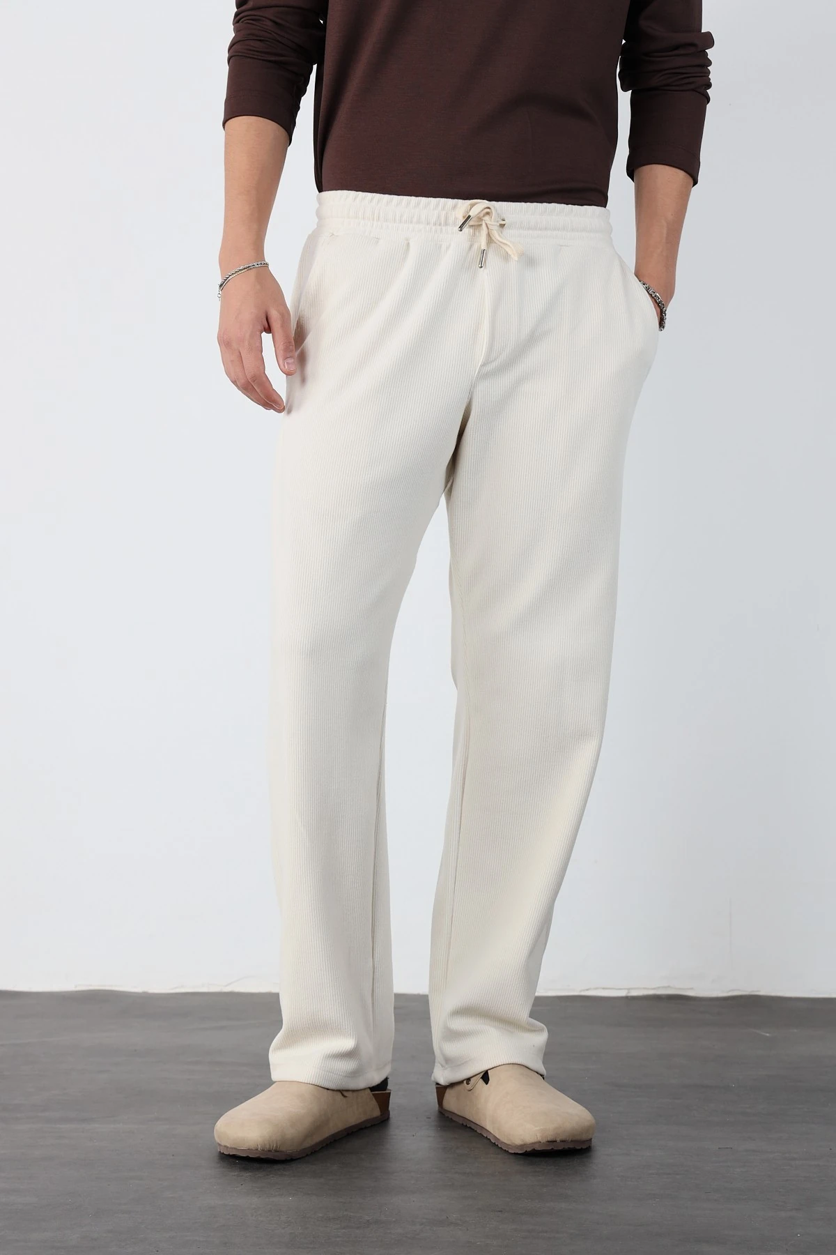 Beli Lastikli Baggy Ottoman Pantolon - Bej