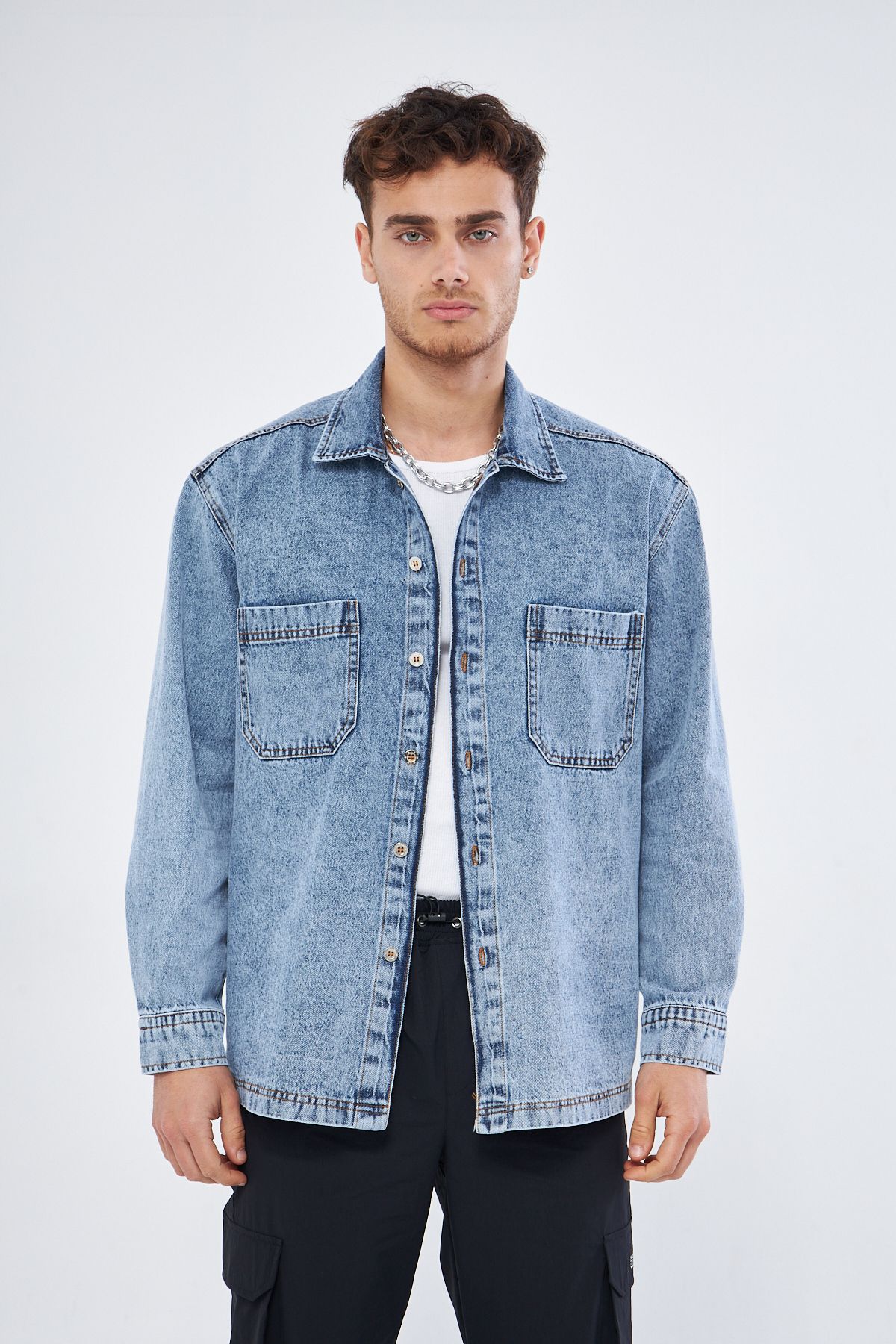 Mesfeno Erkek Denim Gömlek Ceket - Mavi