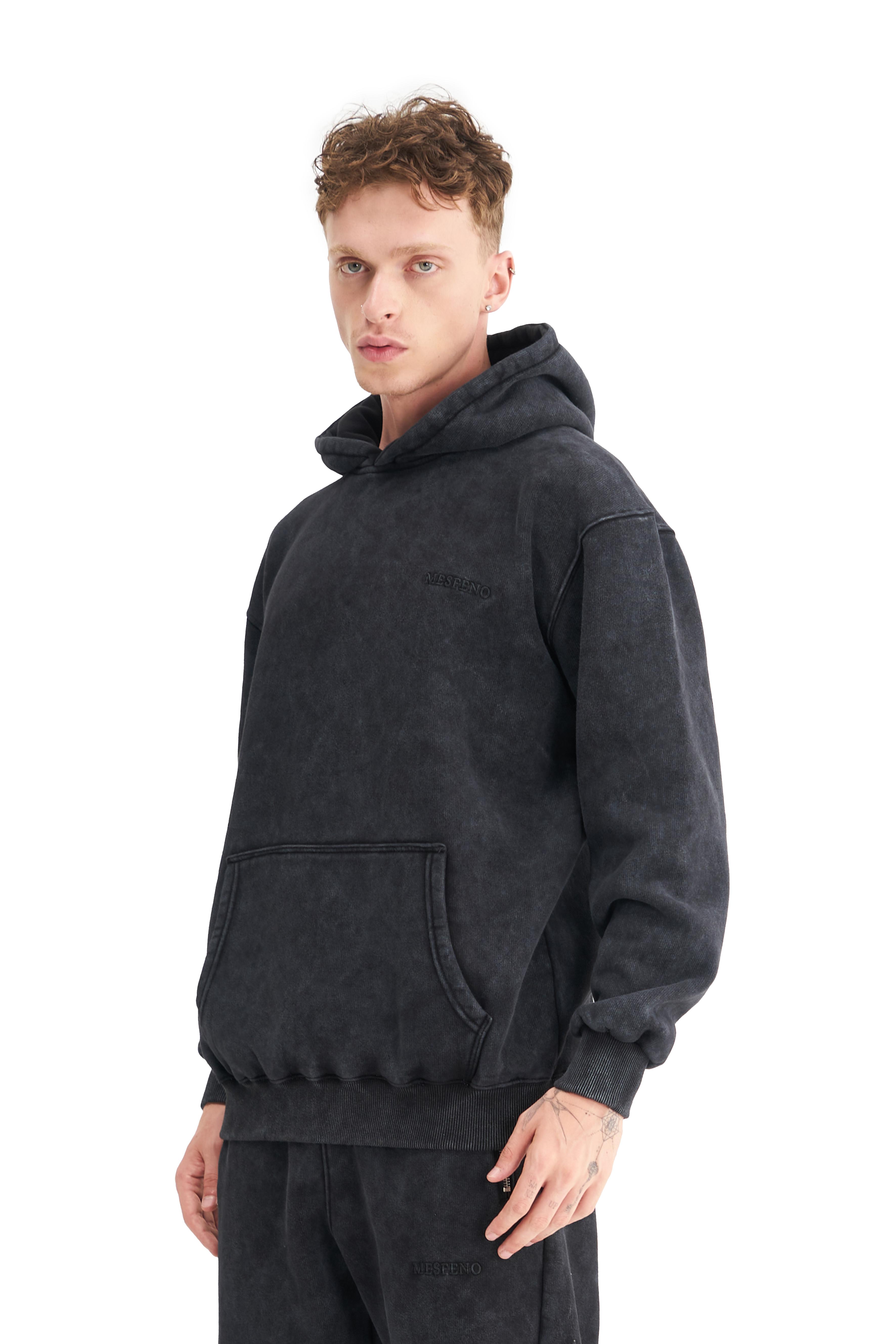 Mesfeno Erkek Oversize Şardonlu Kapüşonlu Yıkamalı Sweatshirt