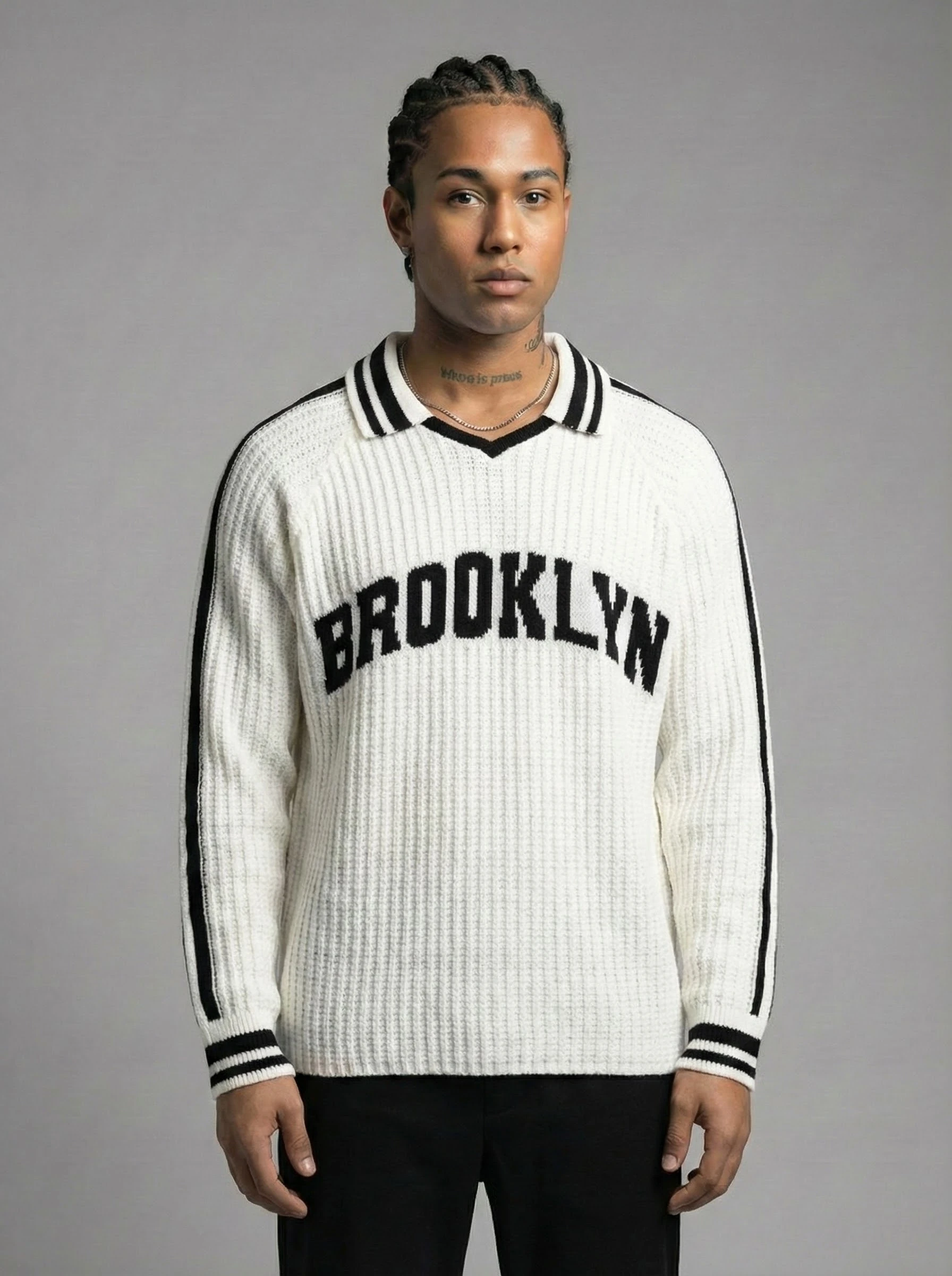 Brooklyn Yazılı Polo Yaka Triko