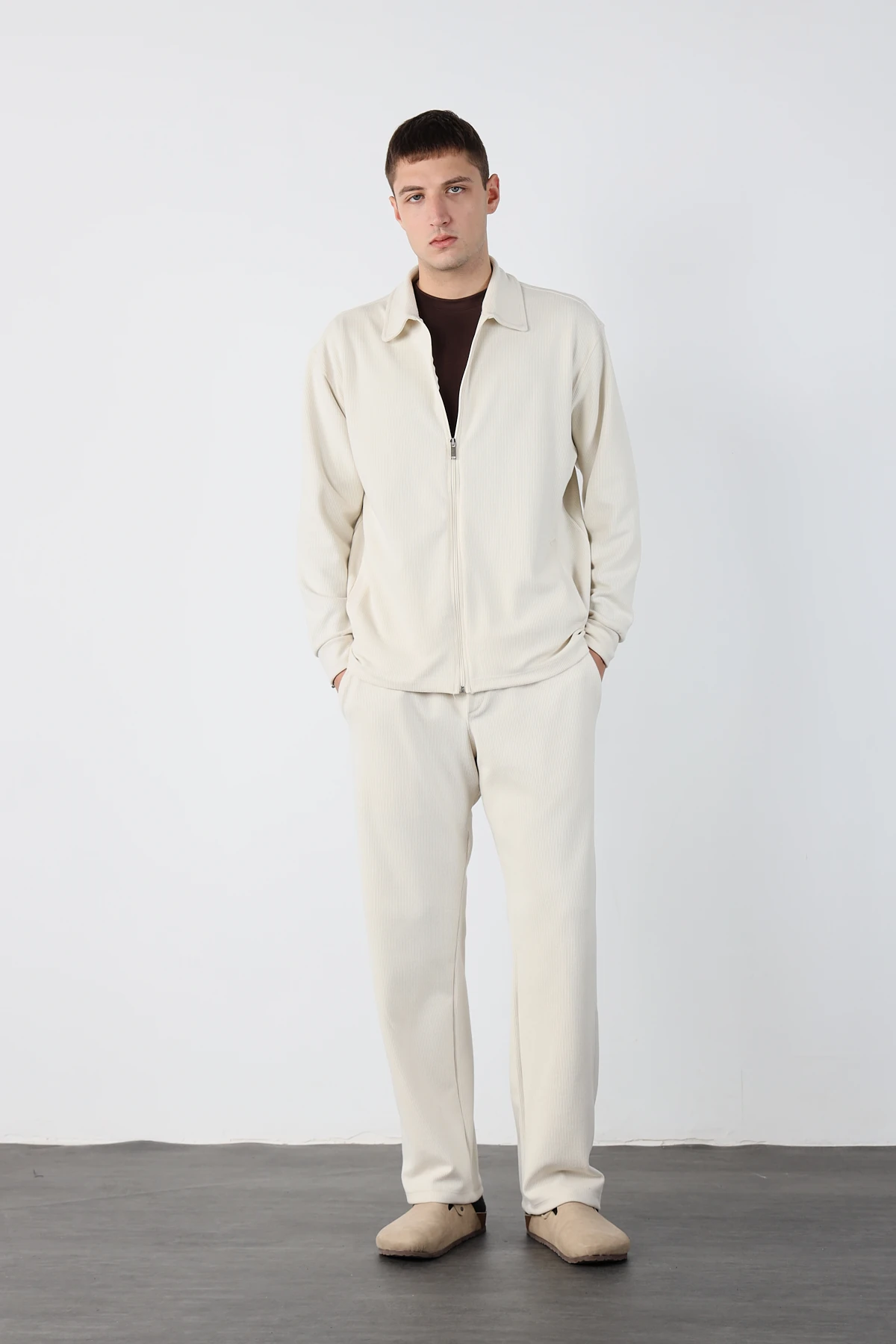 Ottoman Yumuşak Dokulu Fermuarlı Alt Üst Takım - Bej