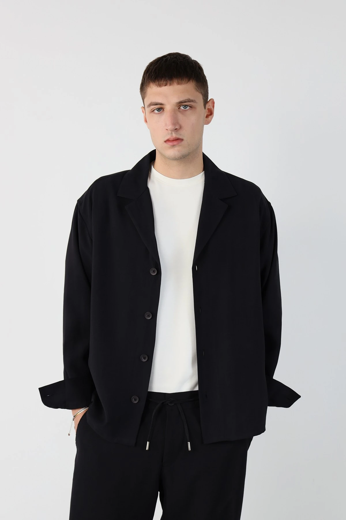 Boxy Fit Modal Kumaş Erkek Gömlek - Siyah