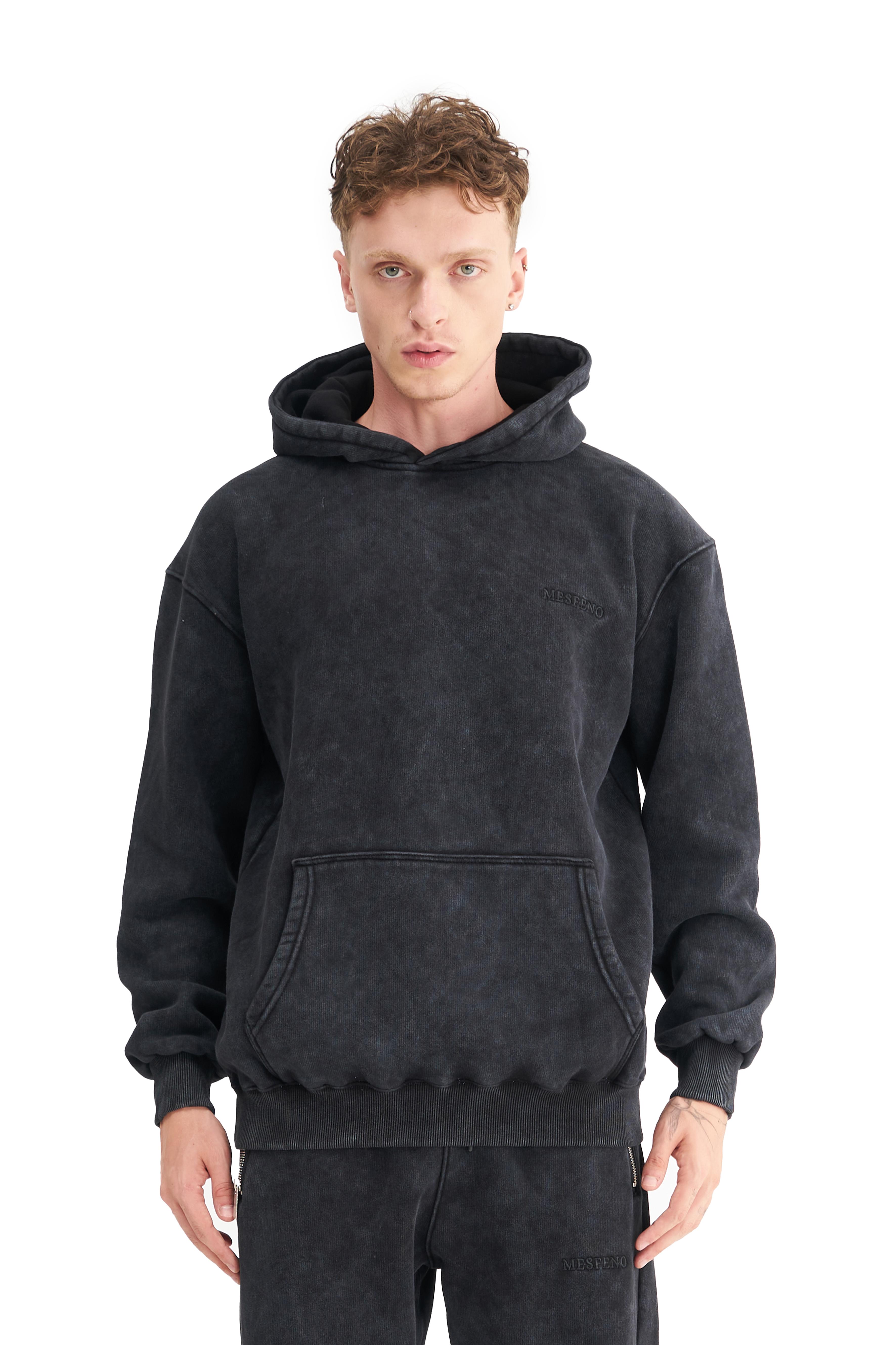 Mesfeno Erkek Oversize Şardonlu Kapüşonlu Yıkamalı Sweatshirt