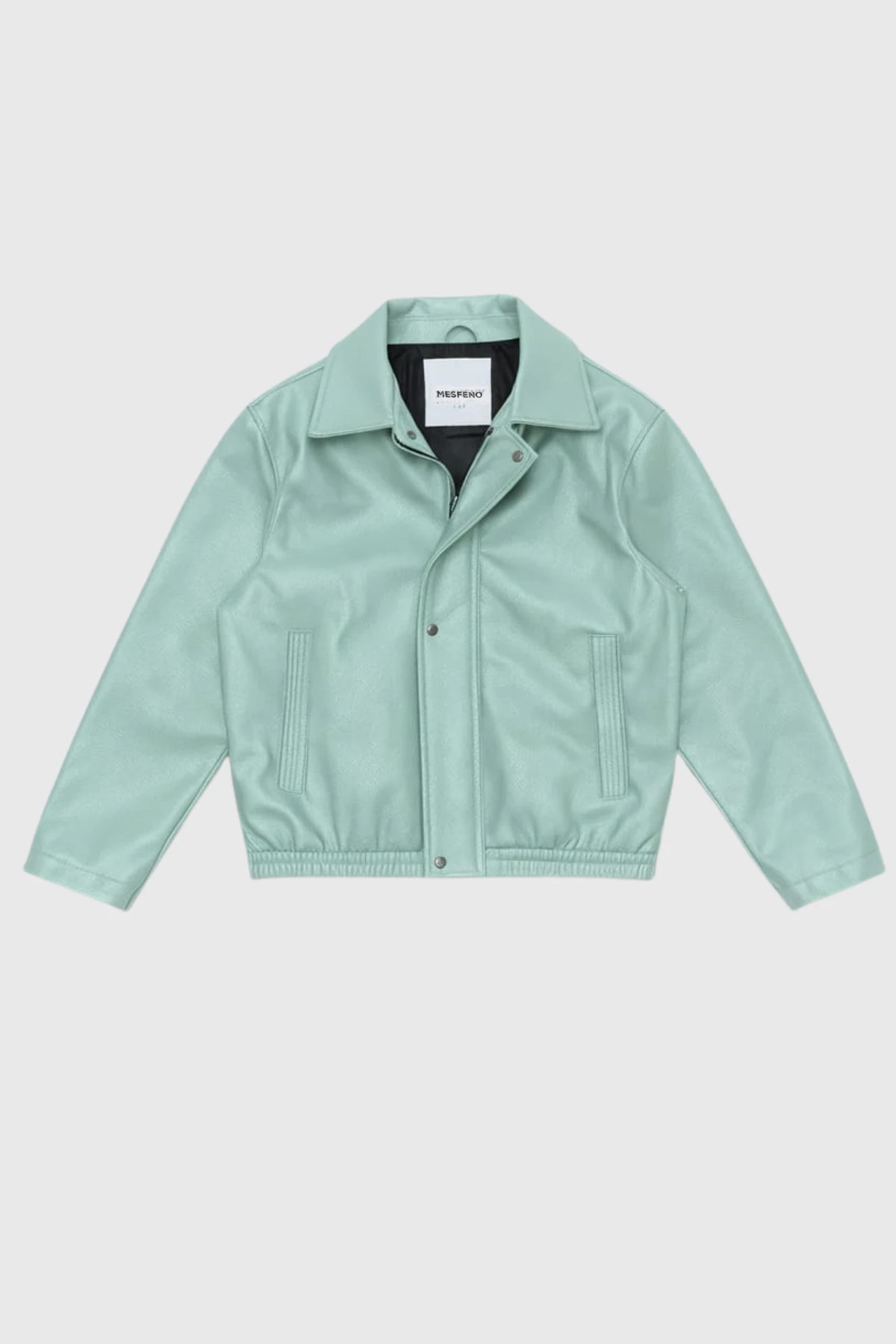 Çift Kapamalı Astarlı Deri Ceket - Su Yeşili
