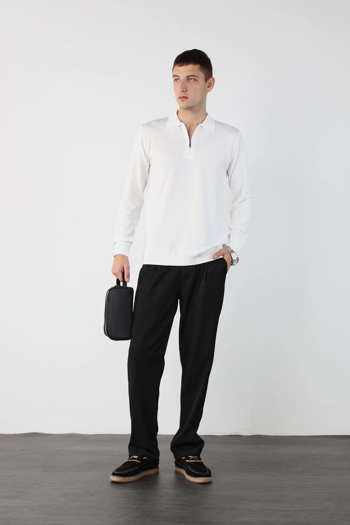 Erkek Polo Yaka Fermuarlı Merserize Triko