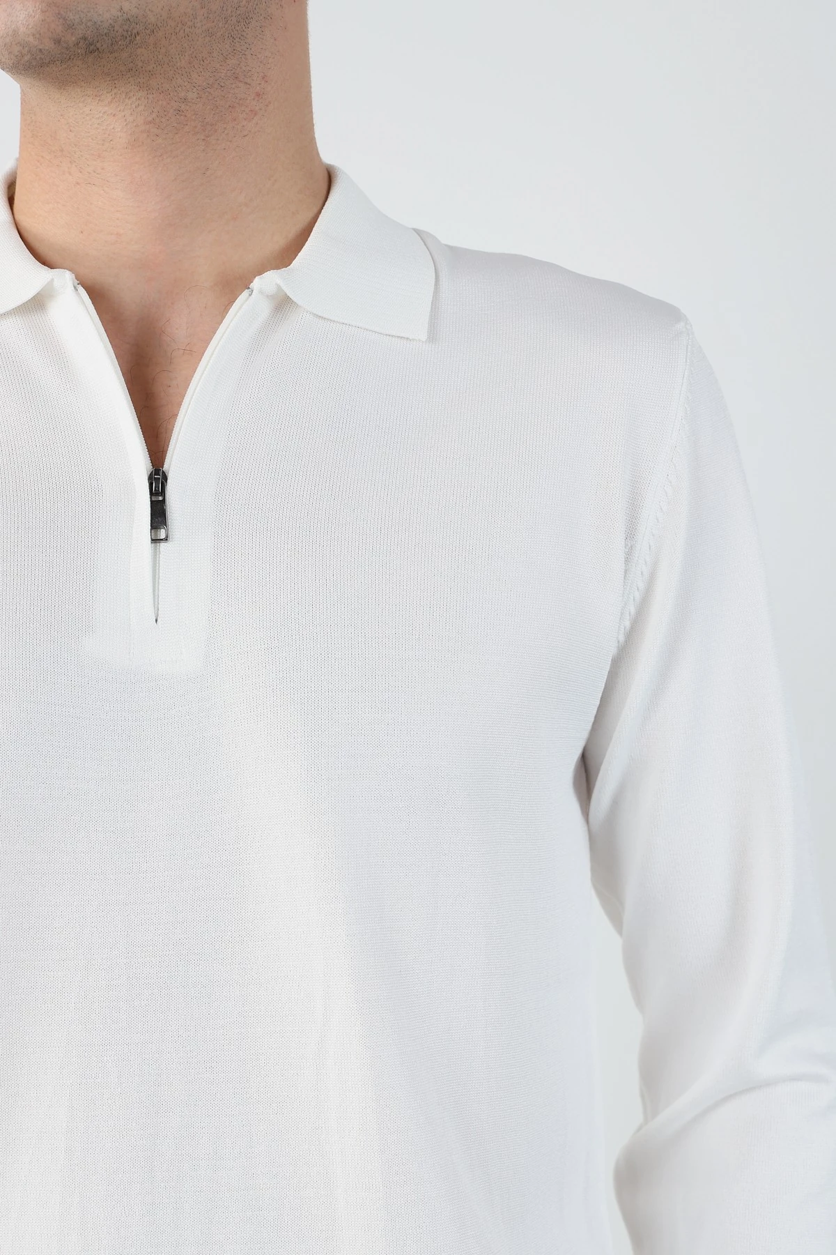 Erkek Polo Yaka Fermuarlı Merserize Triko