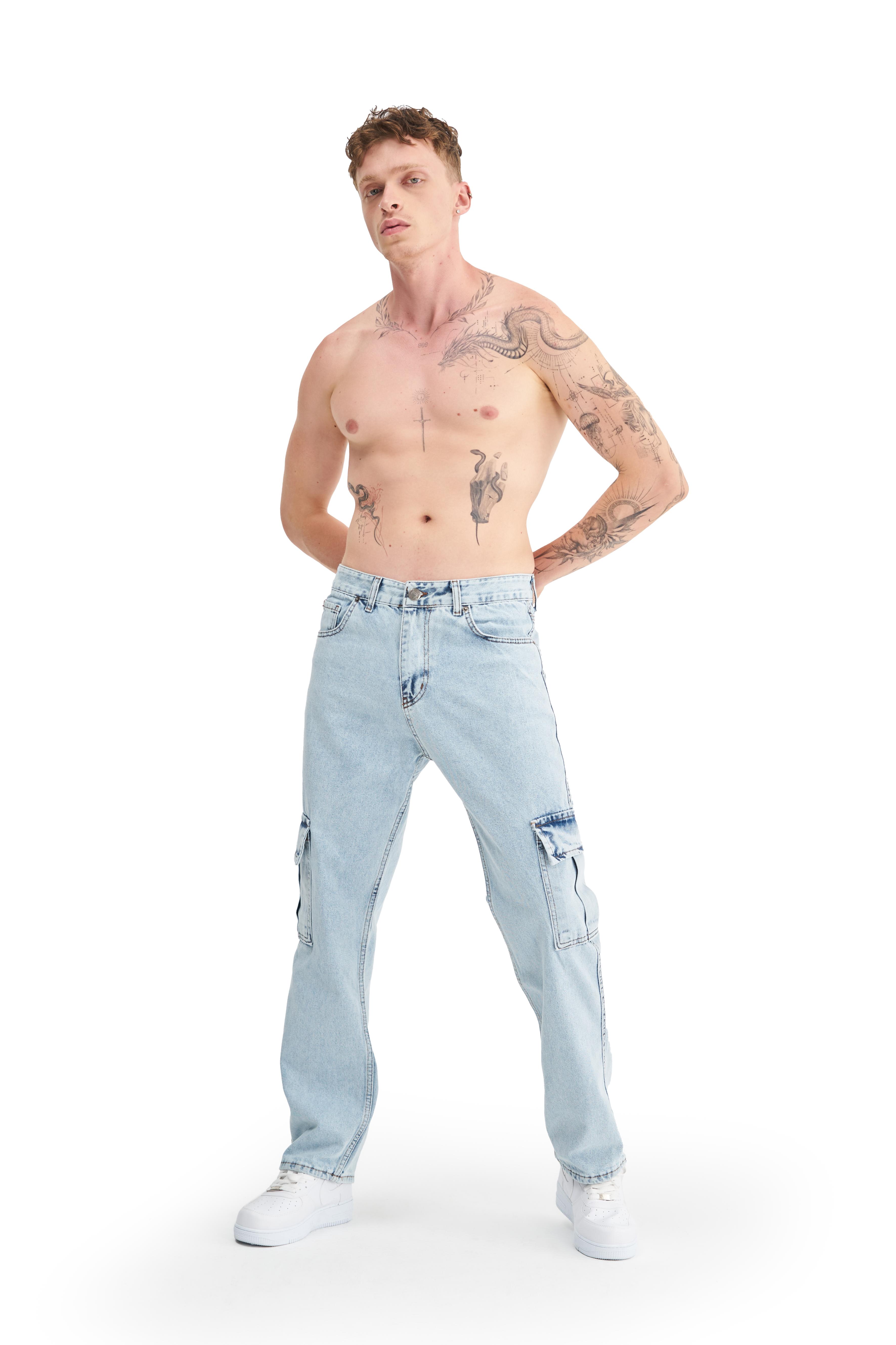 Mesfeno Erkek Kargo Cepli Baggy Denim Pantolon